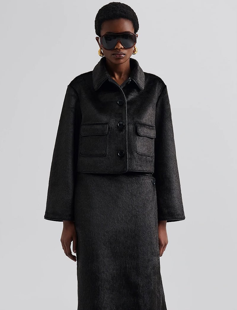 Malina - Seressa Faux Pony Hair Boxy Jacket - jakid ja mantlid - chocolate - 0