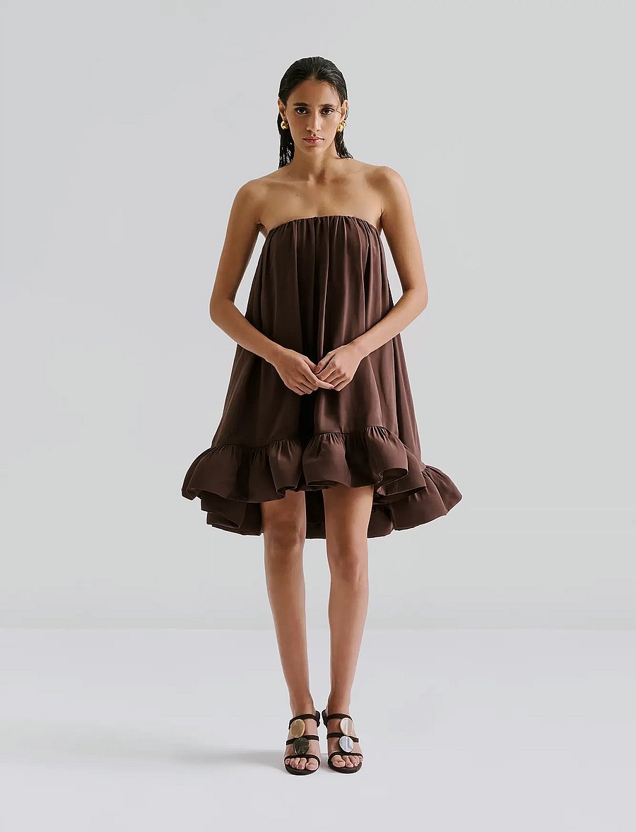 Malina - Mikala Strapless Ruffled Mini dress - minikleidid - chocolate - 0