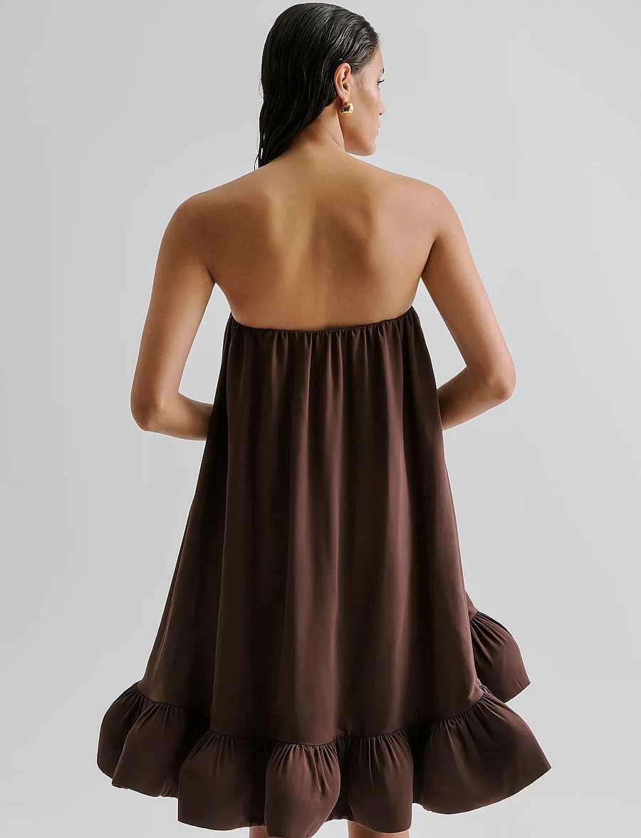 Malina - Mikala Strapless Ruffled Mini dress - minikleidid - chocolate - 4