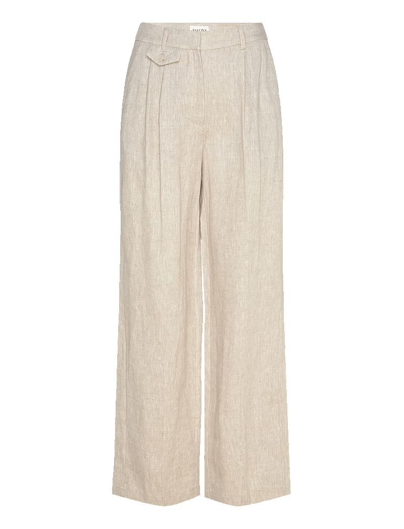 Malina - Yana Tailored Wide Linen Pants - linnebyxor - sand - 1