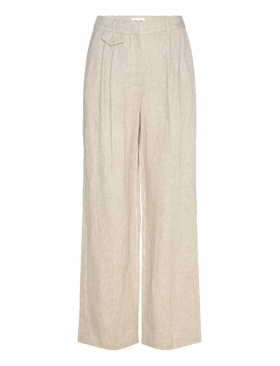 Malina - Yana Tailored Wide Linen Pants - confirmation - sand - 1