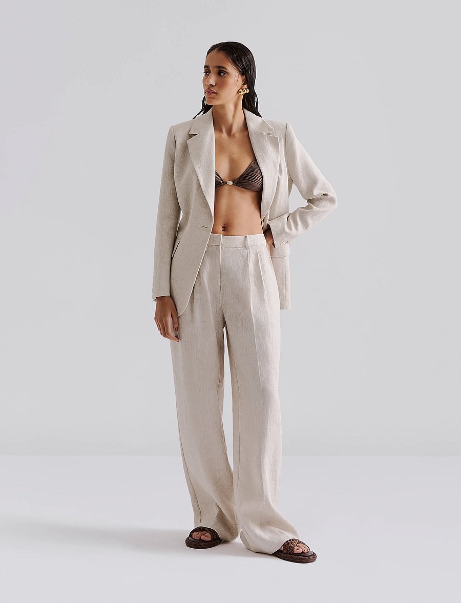 Malina - Yana Tailored Wide Linen Pants - confirmation - sand - 0