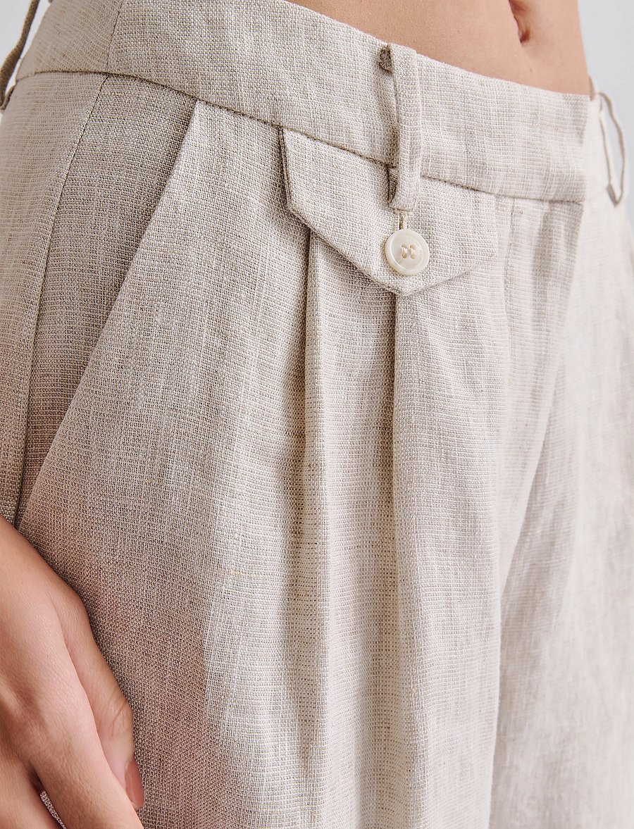 Malina - Yana Tailored Wide Linen Pants - confirmation - sand - 4