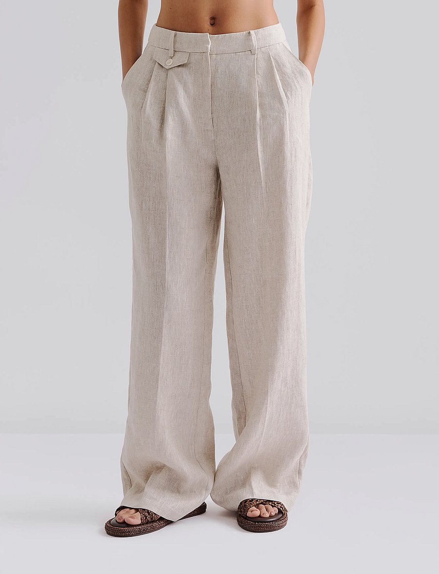 Malina - Yana Tailored Wide Linen Pants - confirmation - sand - 5