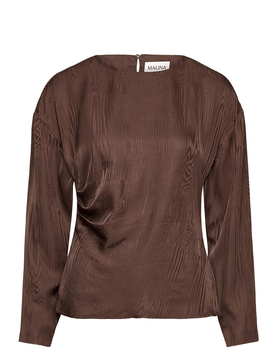 Malina - Rosalie Jacquard Weave Satin blouse - långärmade blusar - chocolate - 1