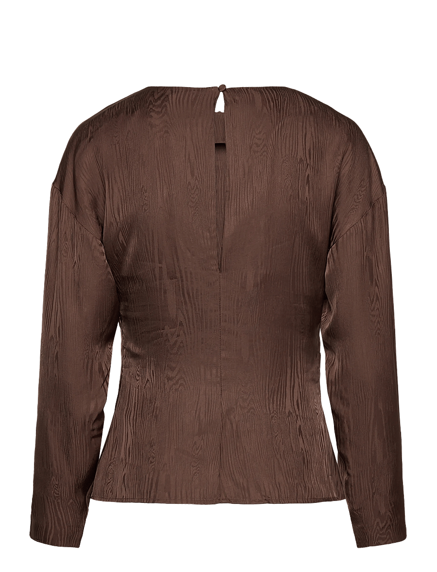 Malina - Rosalie Jacquard Weave Satin blouse - långärmade blusar - chocolate - 2