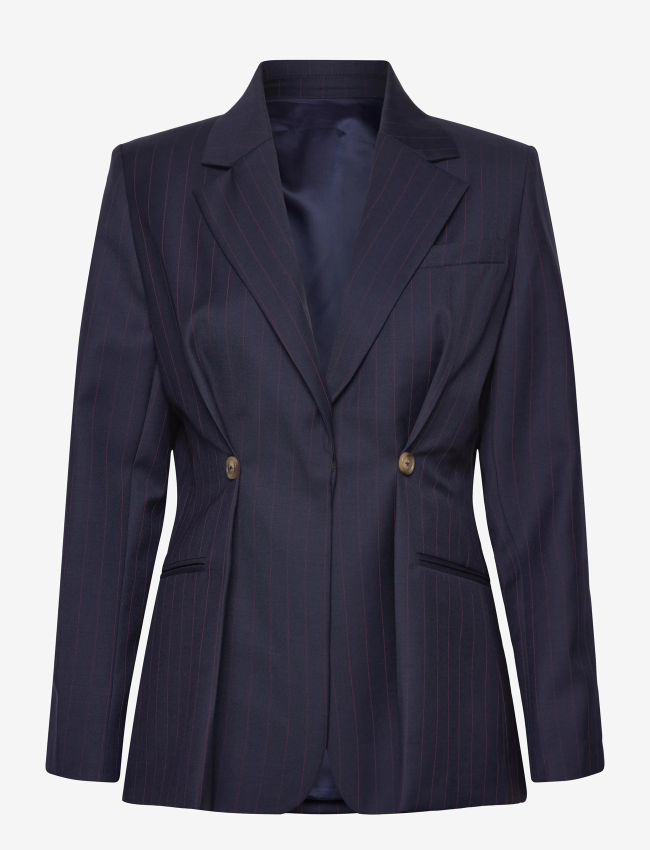 Malina - Illiana Fitted Button Detailed Wool Blend blazer - einreihige blazer - dark blue pinstripe - 1