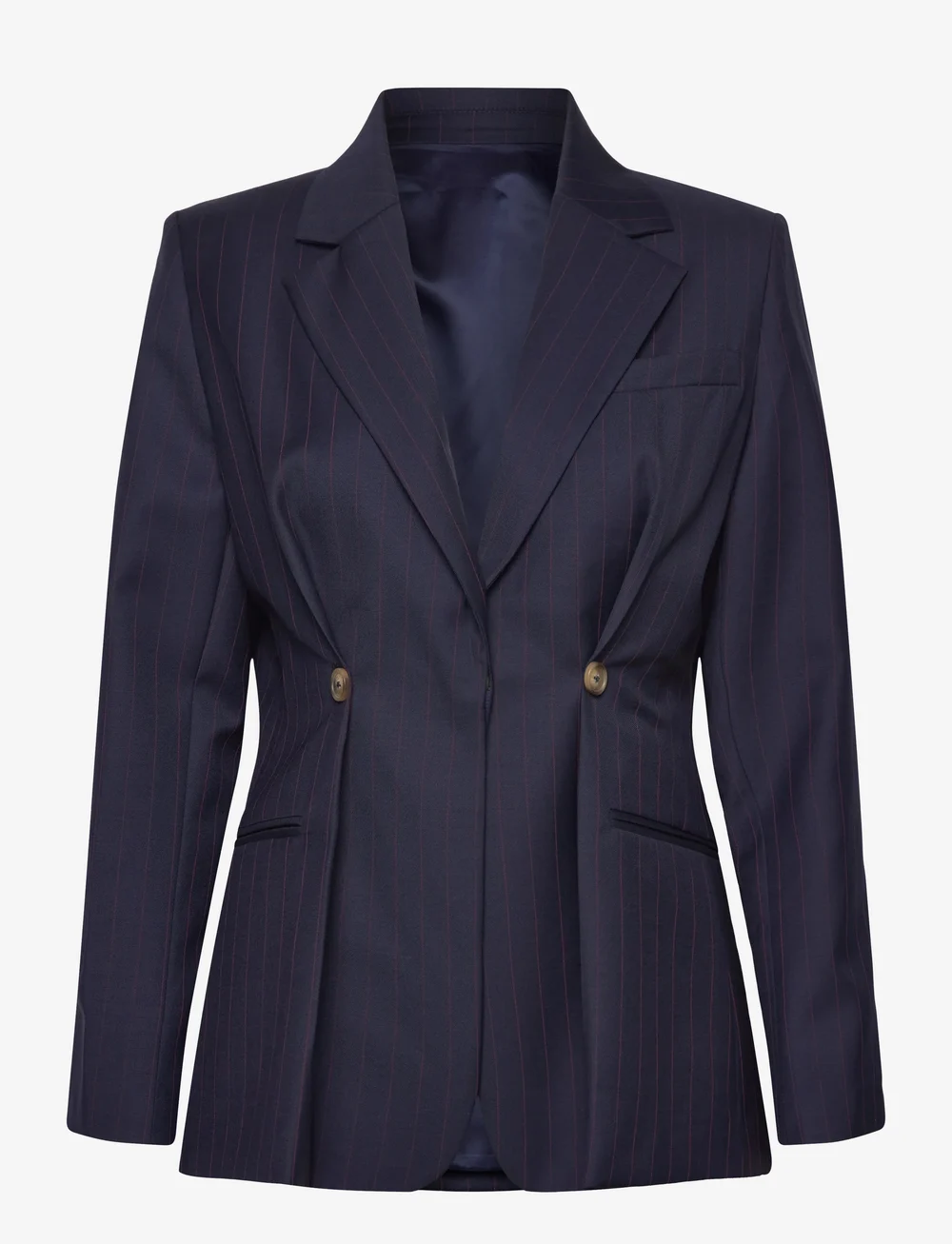 Malina - Illiana Fitted Button Detailed Wool Blend blazer - enkeltradede blazere - dark blue pinstripe - 1