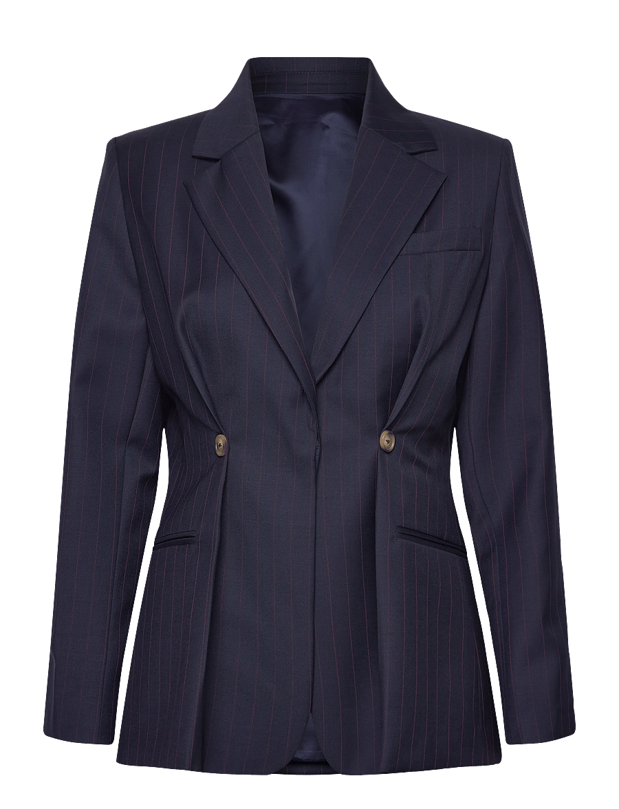 Malina - Illiana Fitted Button Detailed Wool Blend blazer - yksiriviset bleiserit - dark blue pinstripe - 1