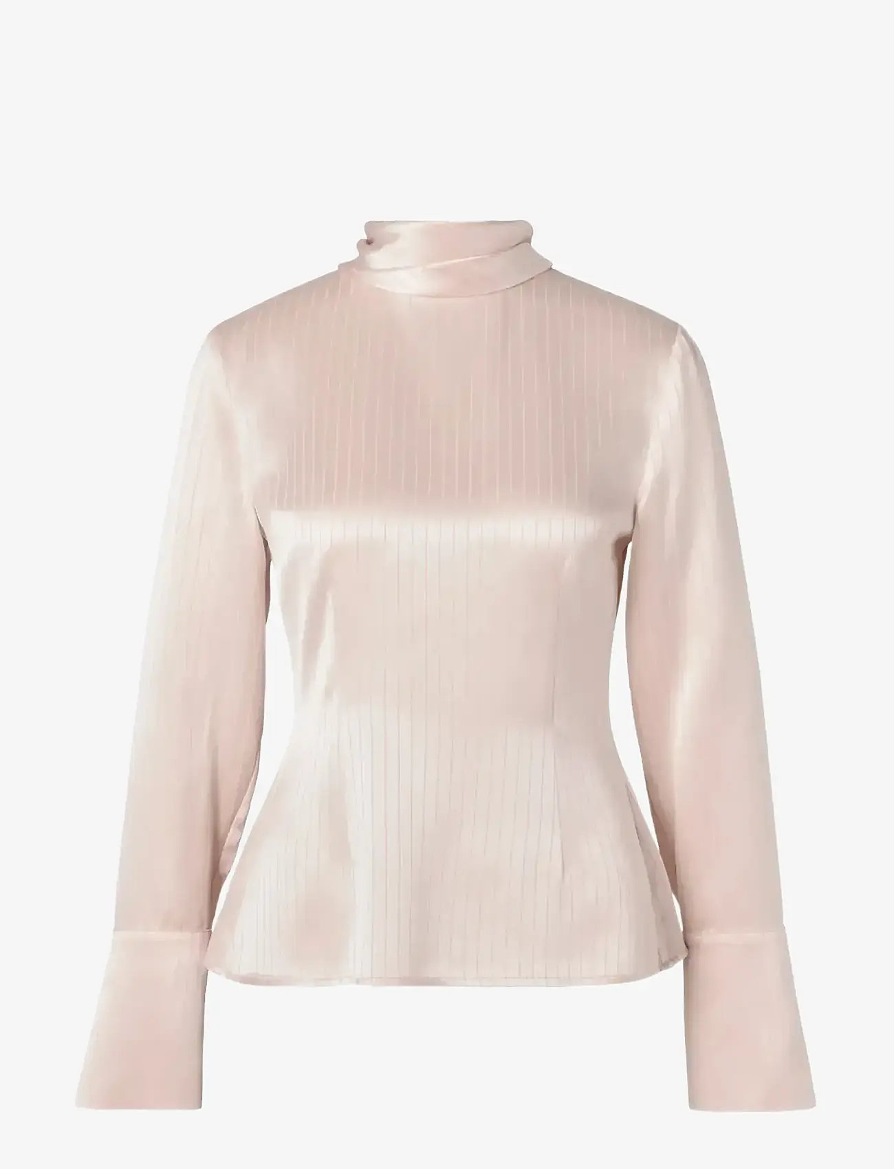 Malina - Celene Tie Detailed Satin blouse - långärmade blusar - light pink stripe - 1