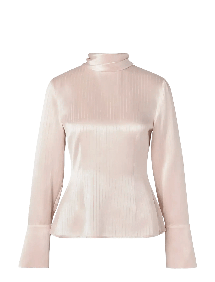 Malina - Celene Tie Detailed Satin blouse - langærmede bluser - light pink stripe - 1
