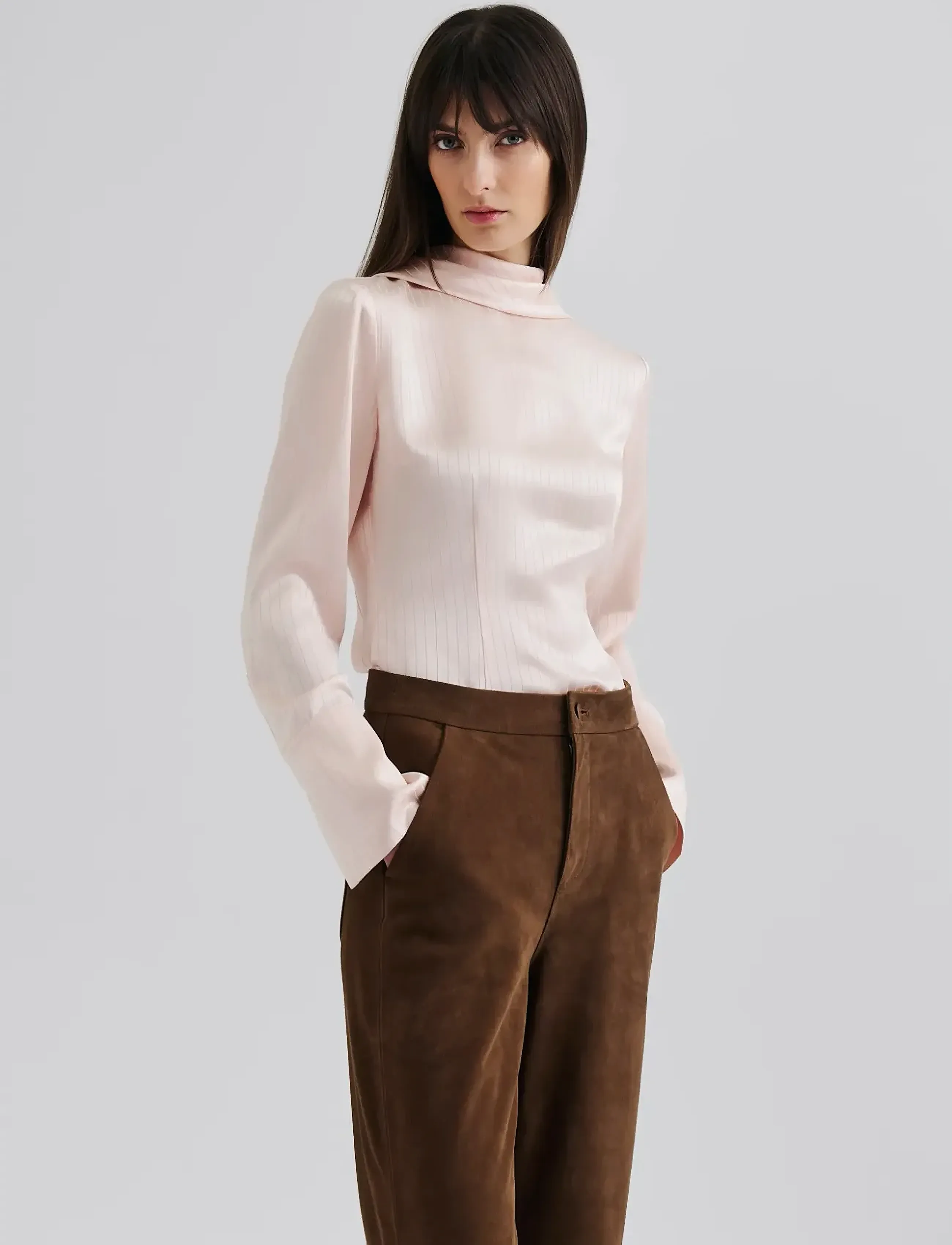Malina Celene Tie Detailed Satin Blouse, 36, Pink, Bluser > Langærmede, Dame