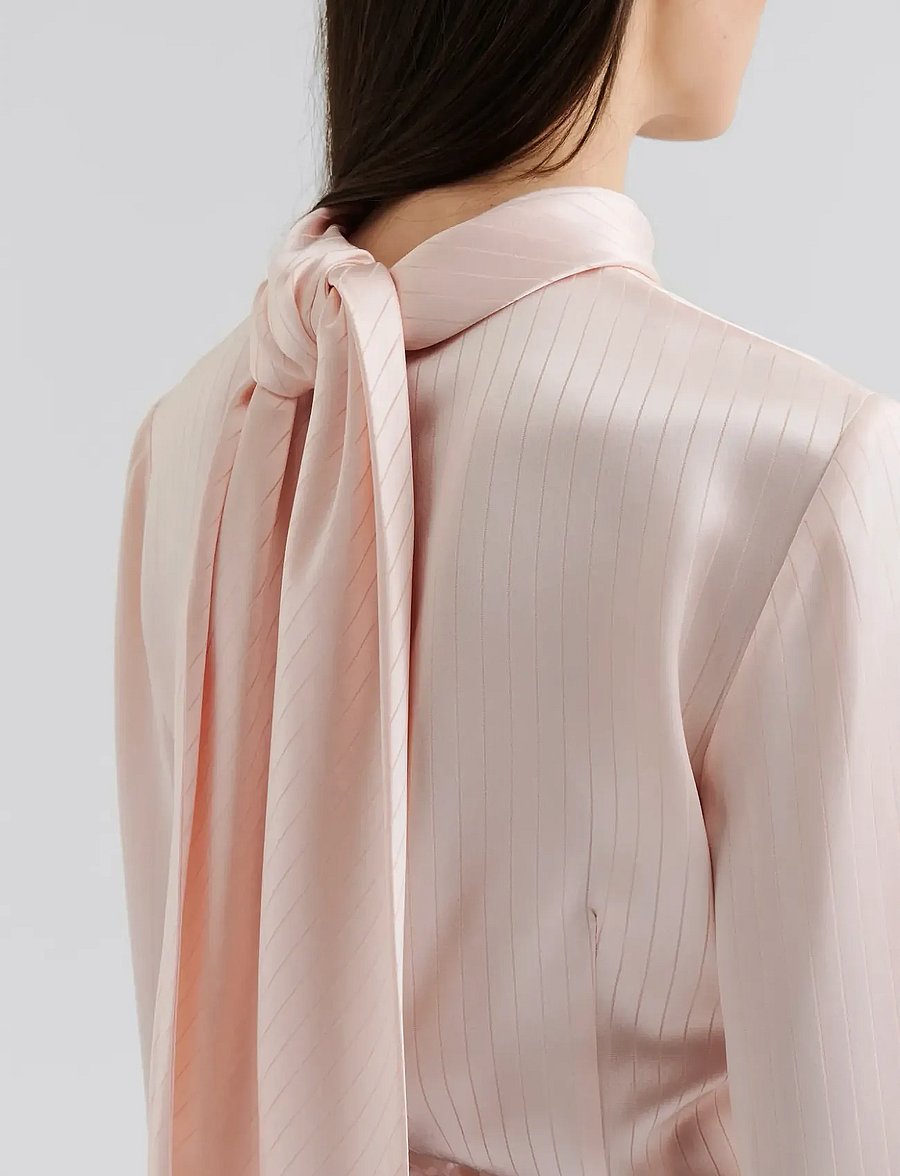 Malina - Celene Tie Detailed Satin blouse - langærmede bluser - light pink stripe - 3