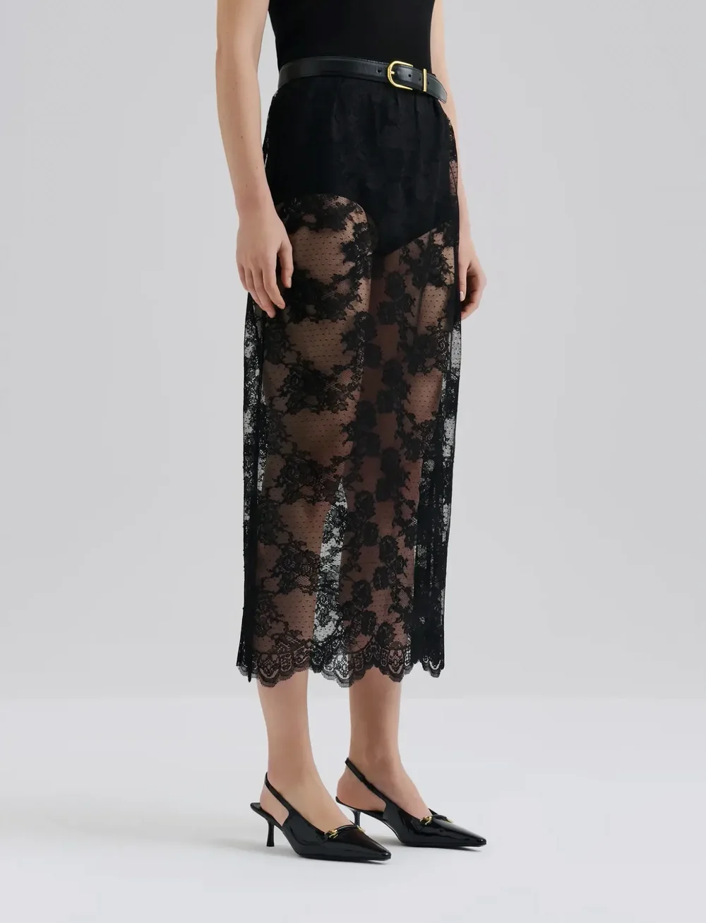 Malina - Alice Sheer Lace Midi skirt - midi-röcke - black - 0