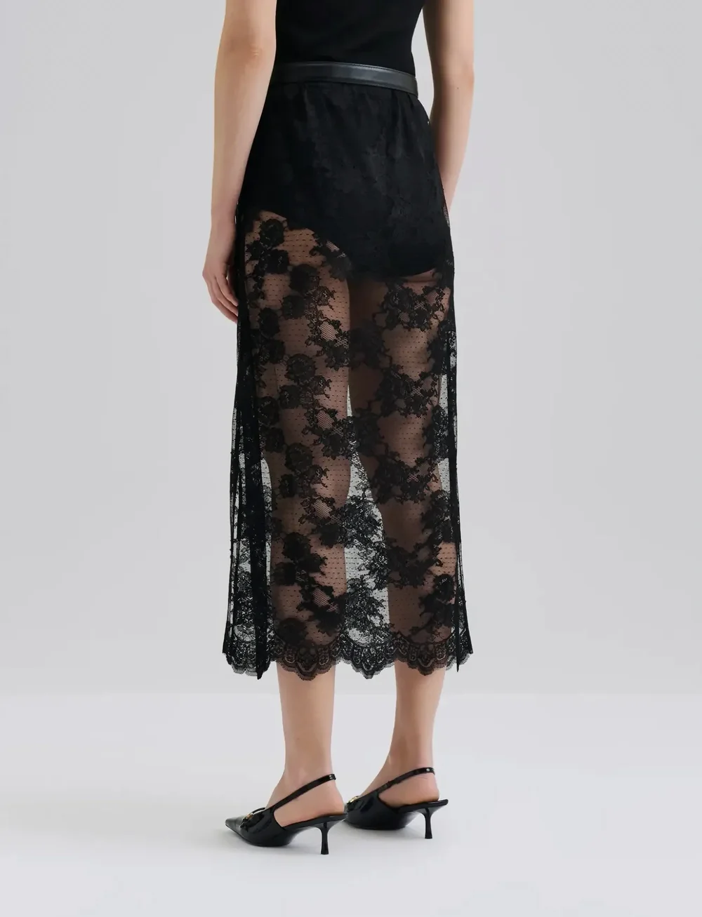 Malina - Alice Sheer Lace Midi skirt - midi-röcke - black - 2
