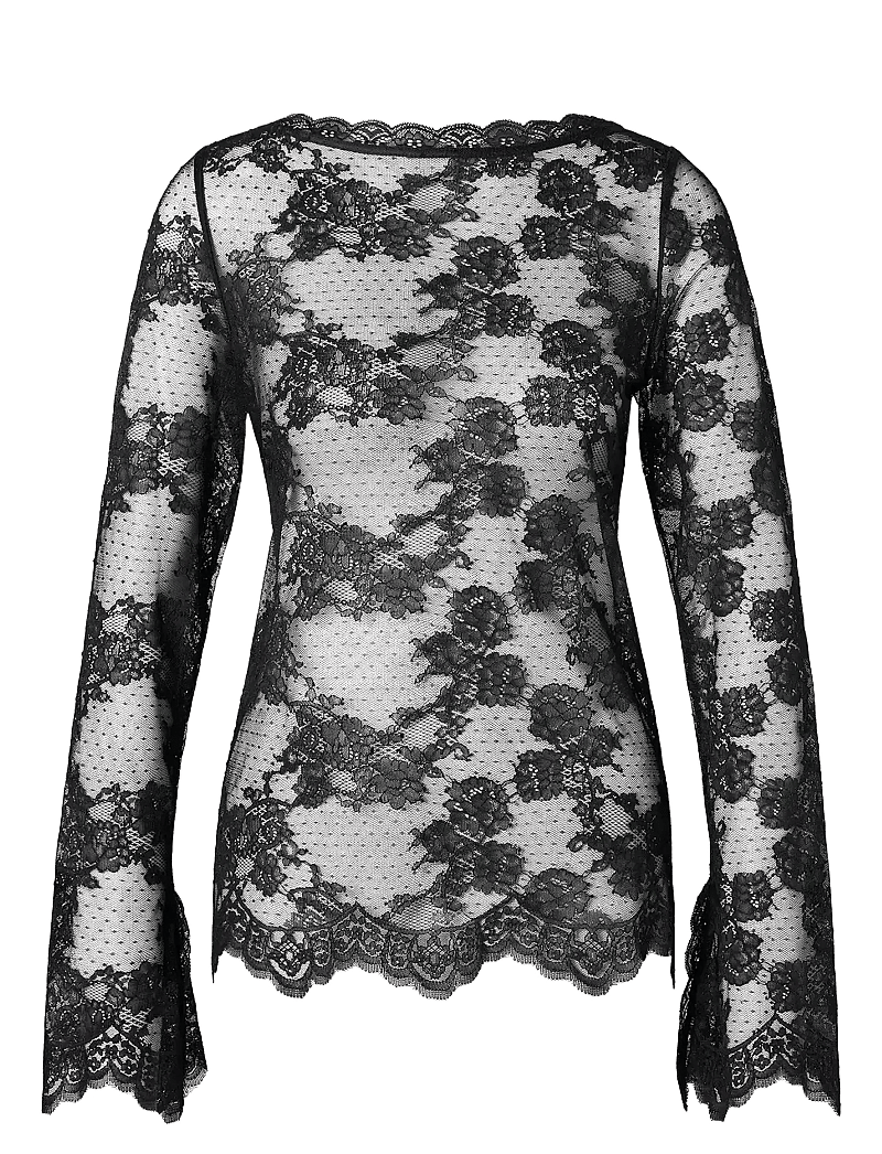 Malina - Leni Sheer Lace top - long sleeved blouses - black - 1