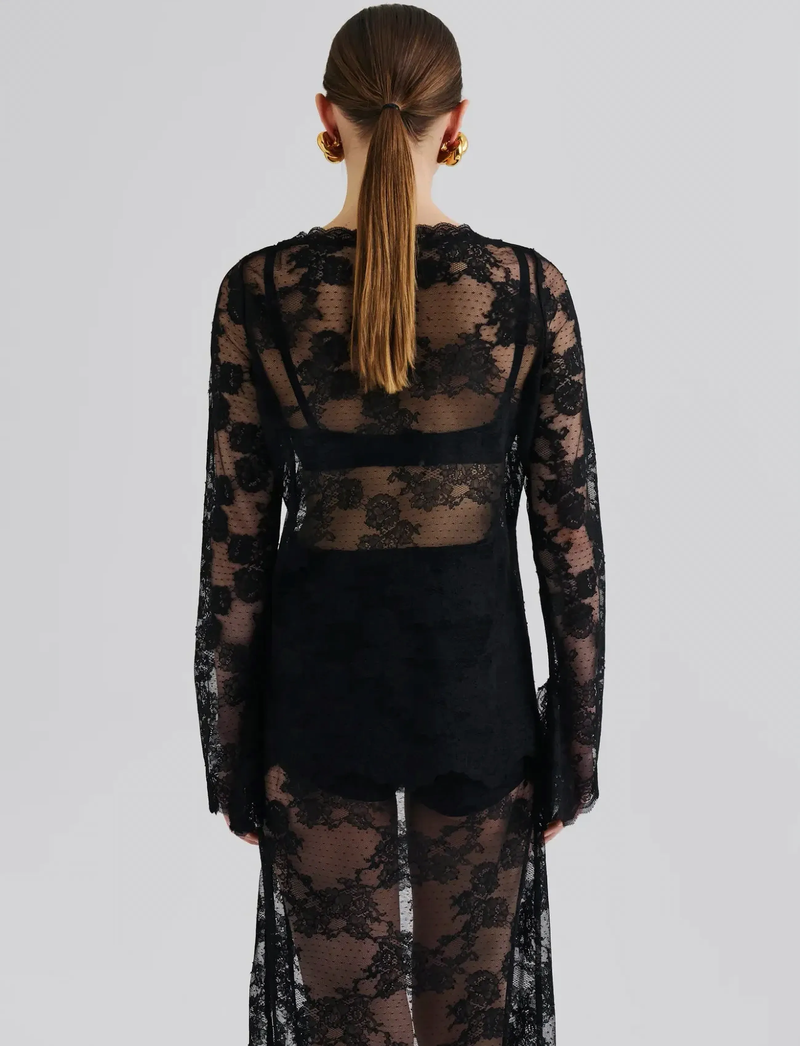 Malina - Leni Sheer Lace top - langærmede bluser - black - 2