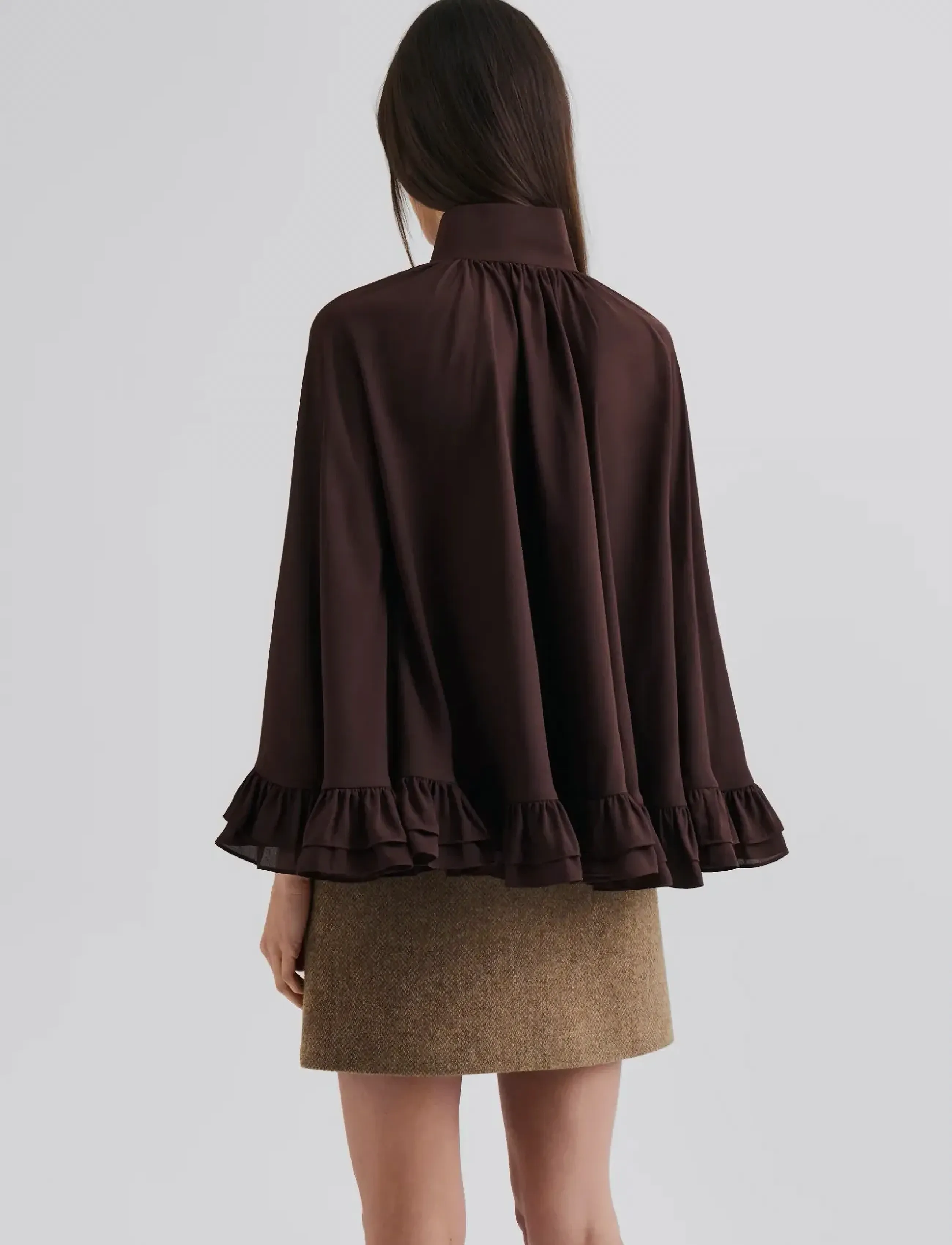Malina - Esti Chiffon Cape Blouse - långärmade blusar - chocolate - 2