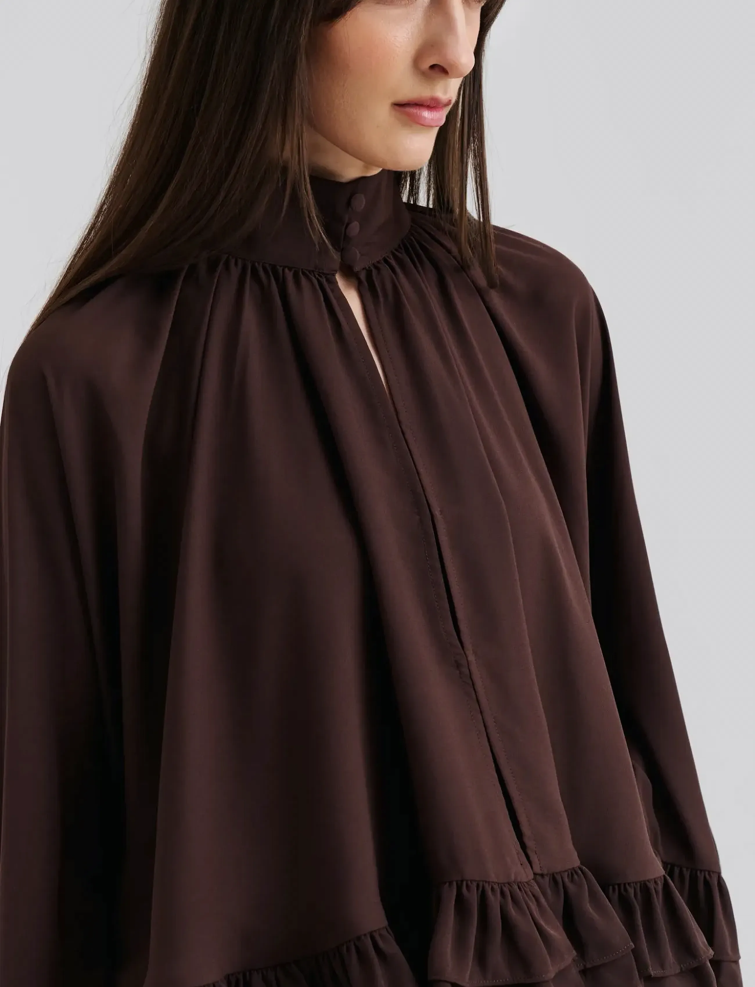 Malina - Esti Chiffon Cape Blouse - långärmade blusar - chocolate - 3