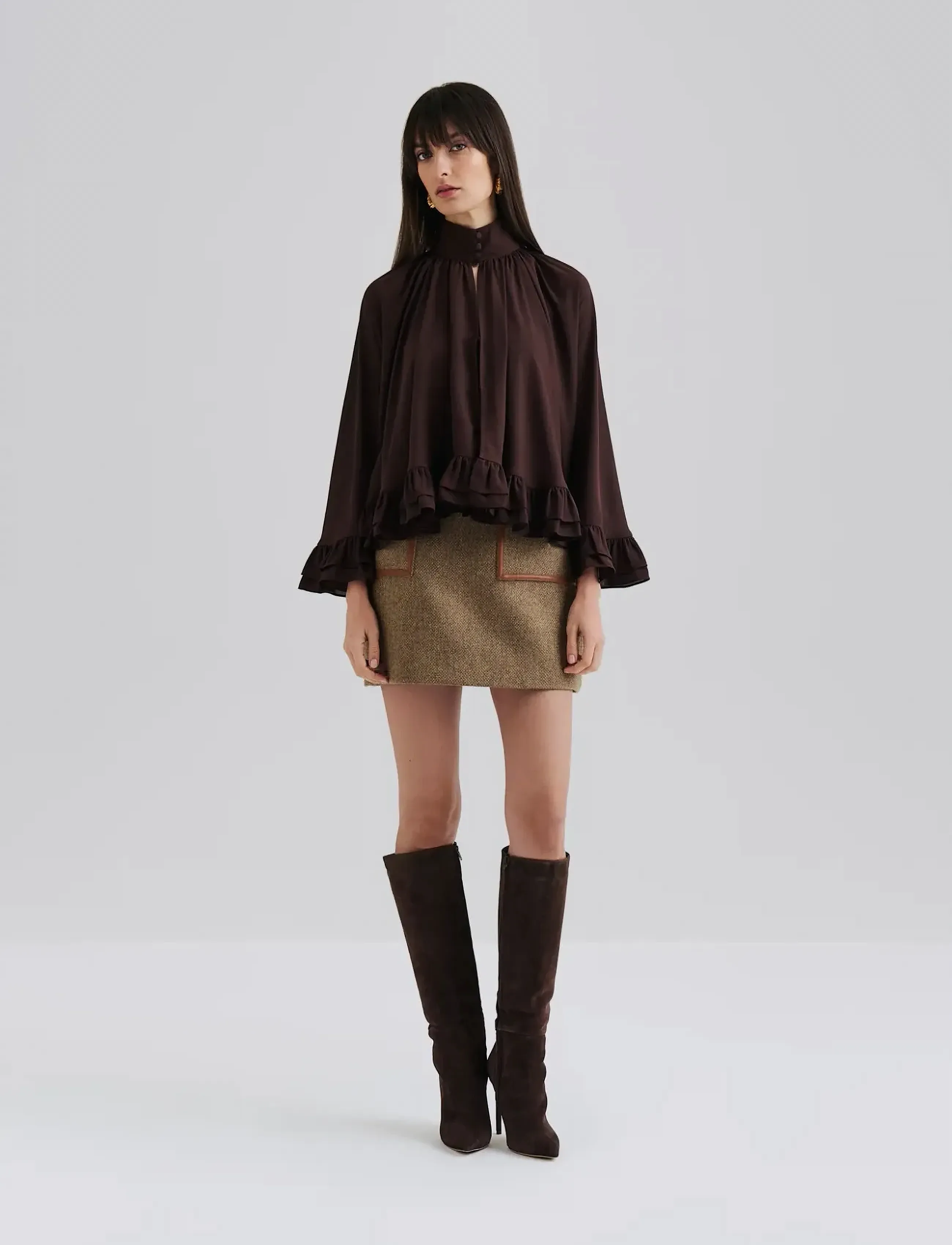 Malina - Esti Chiffon Cape Blouse - långärmade blusar - chocolate - 5