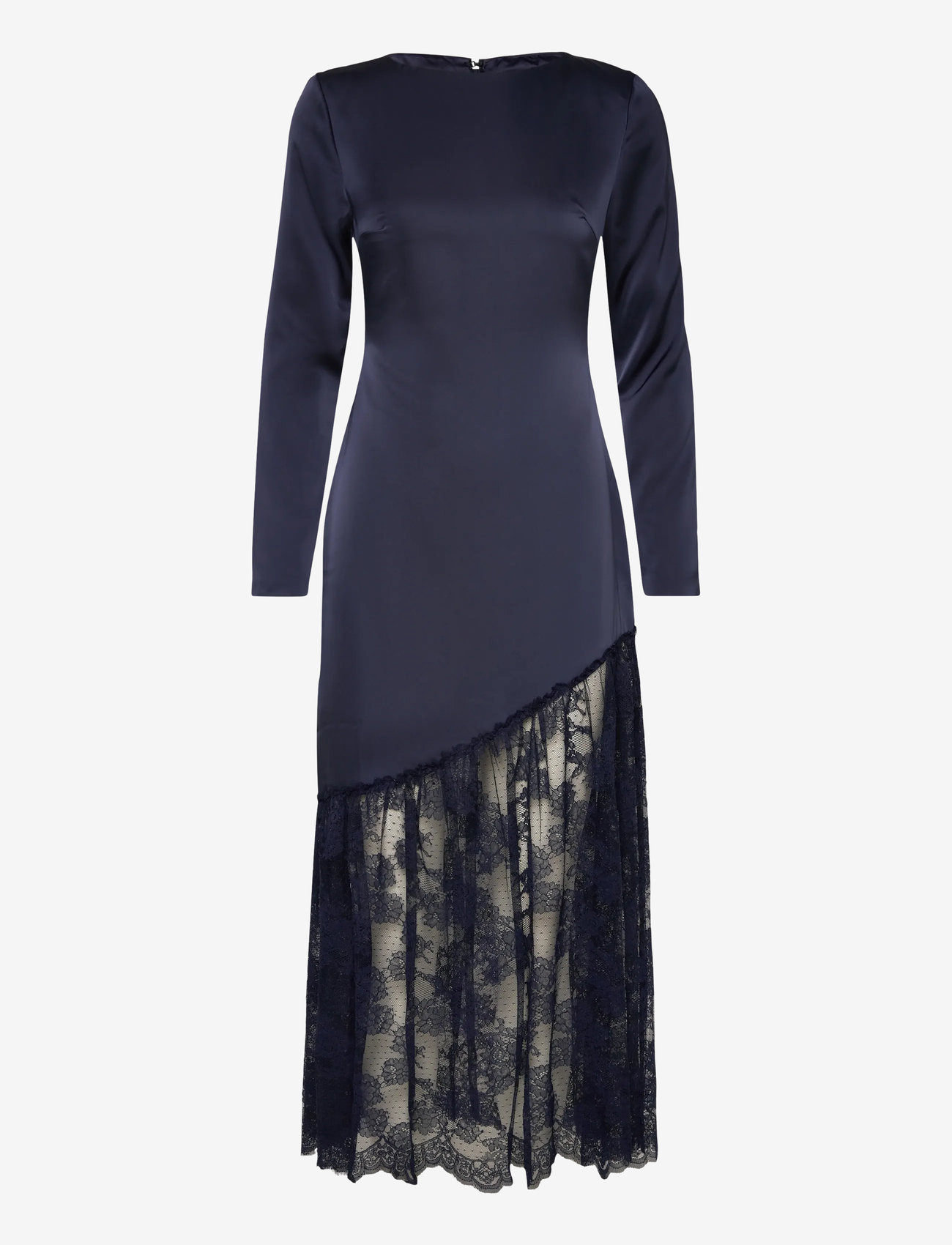 Malina - Suki Diagonal Cut Lace Midi Dress - abendkleider - dark blue - 1