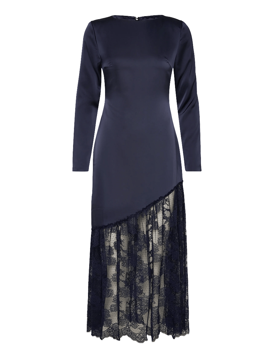 Malina - Suki Diagonal Cut Lace Midi Dress - Õhtukleidid - dark blue - 1