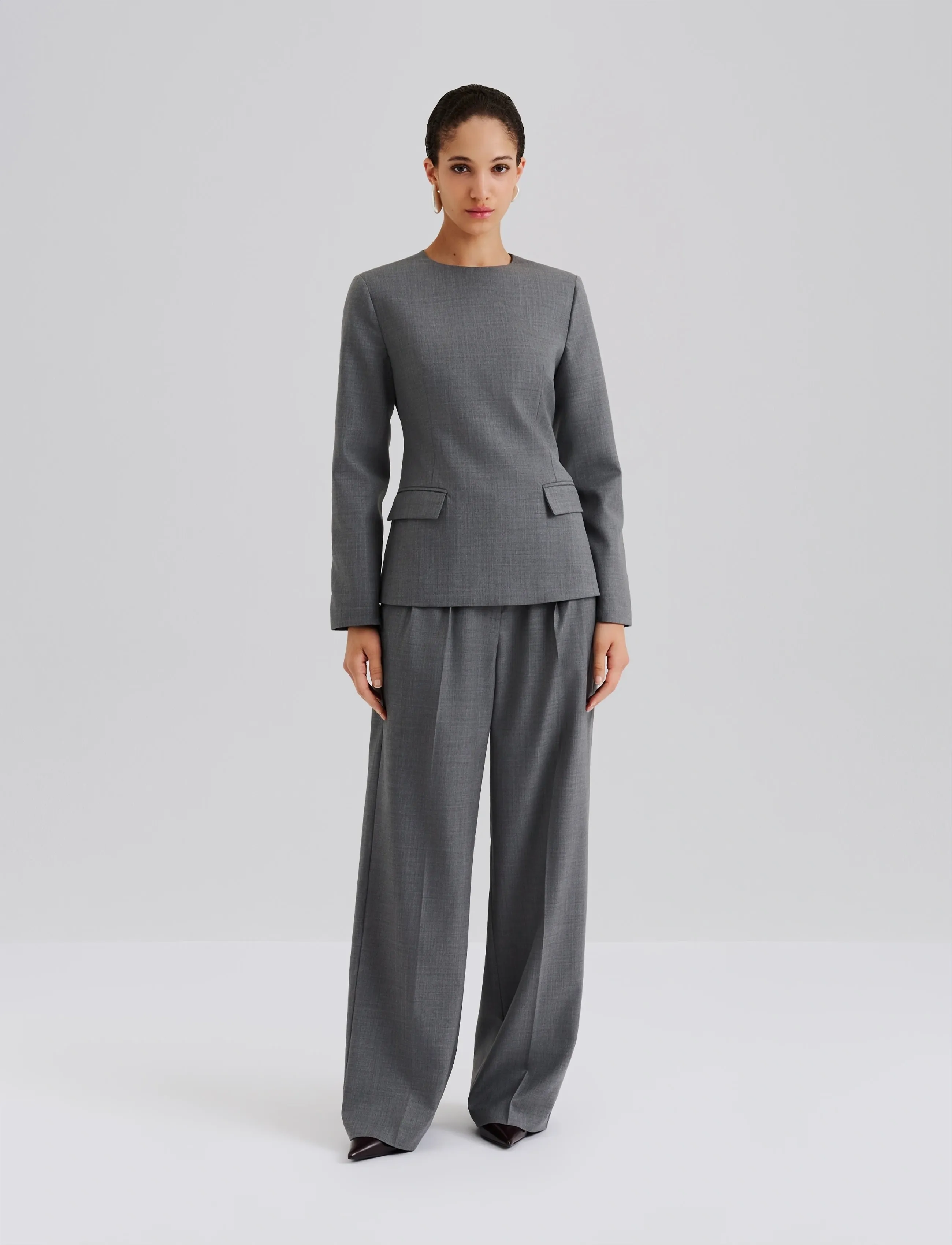 Malina Athina Tailored Long Sleeve Blouse - Blusen & Hemden - GREY / grey