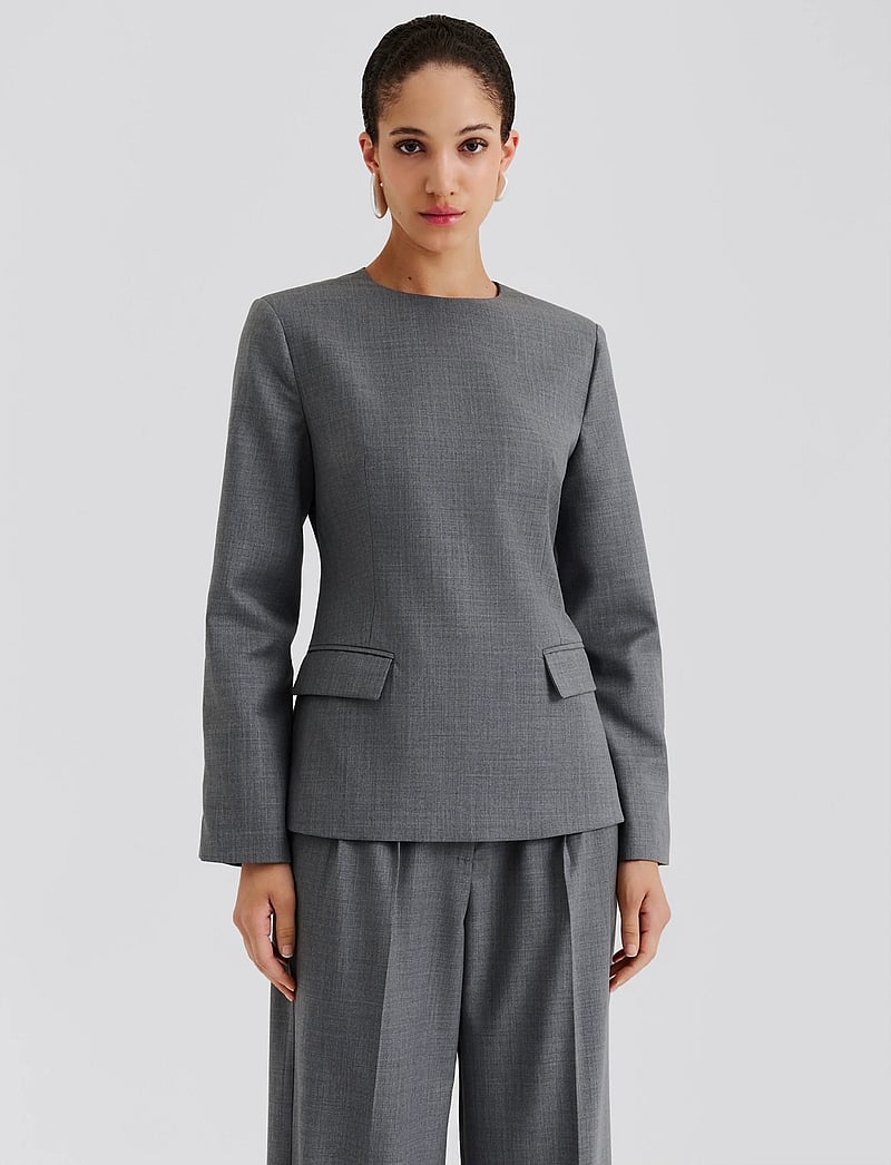 Malina - Athina Tailored Long Sleeve Blouse - langärmlige blusen - grey - 3