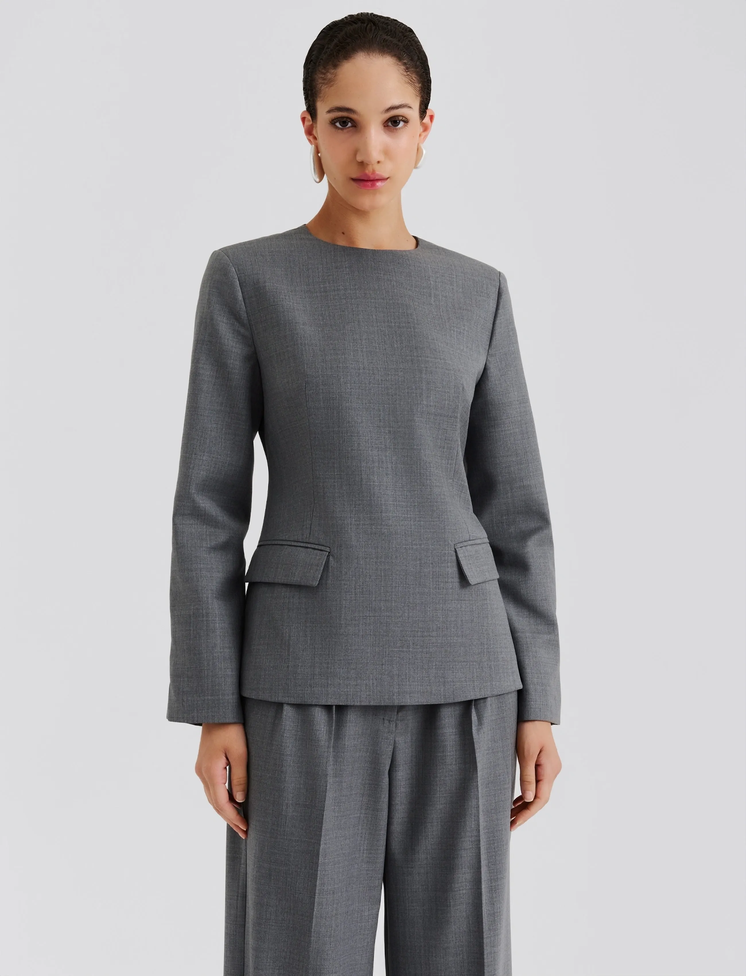 Malina - Athina Tailored Long Sleeve Blouse - pikkade varrukatega pluusid - grey - 3