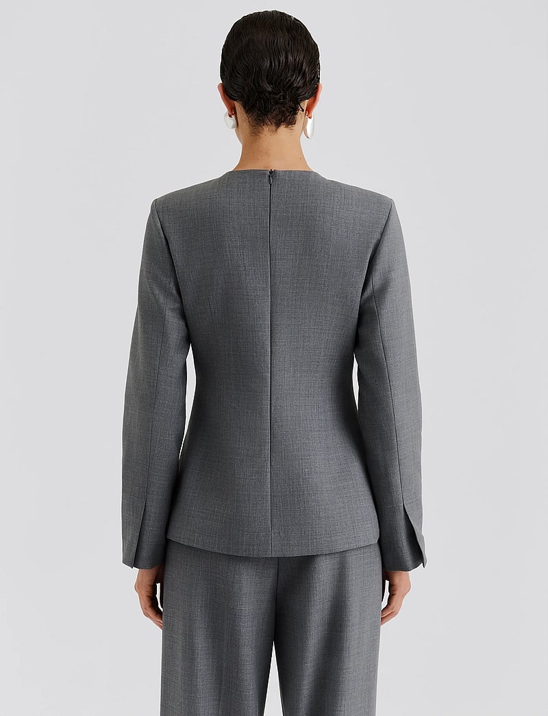 Malina - Athina Tailored Long Sleeve Blouse - langärmlige blusen - grey - 4