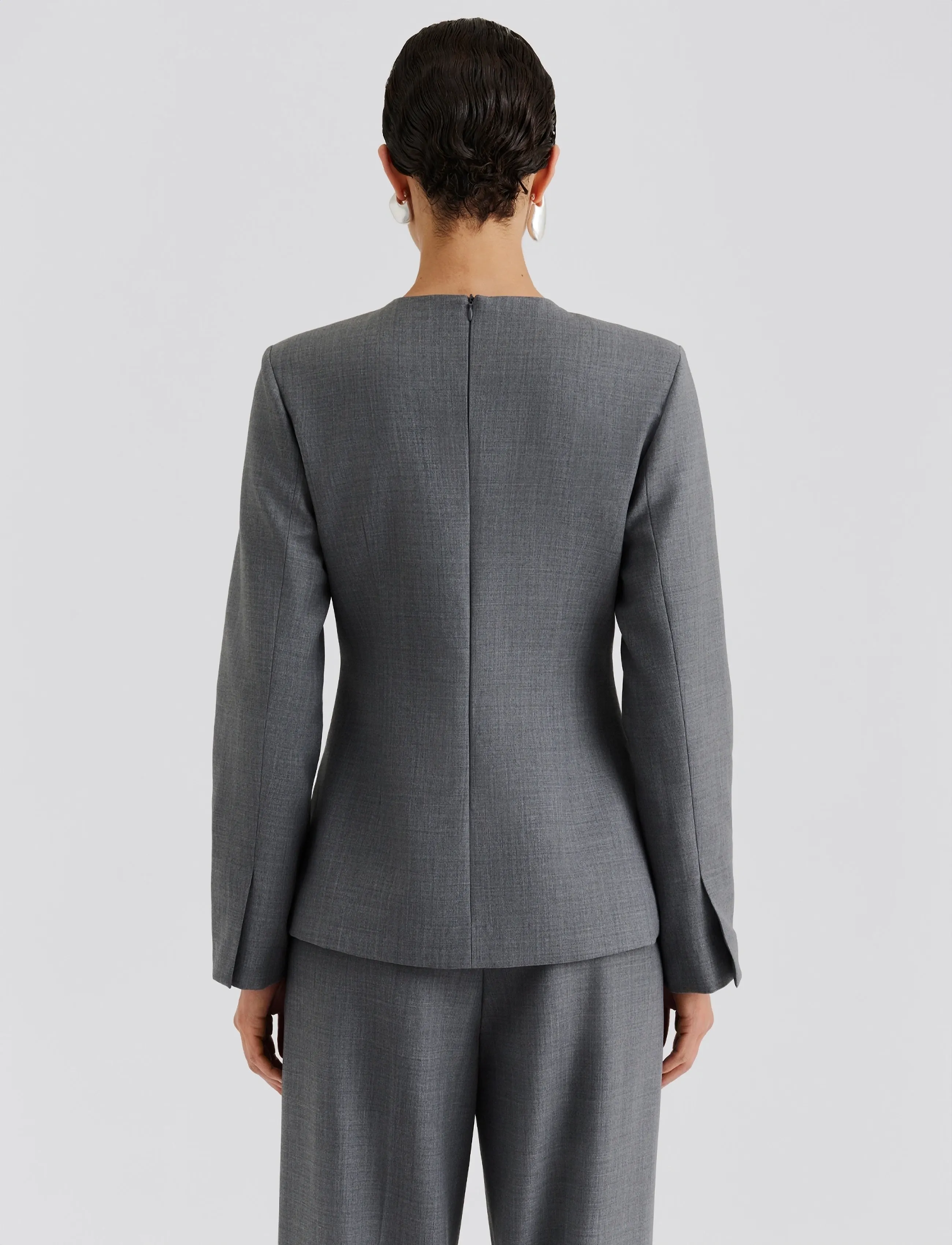 Malina - Athina Tailored Long Sleeve Blouse - pikkade varrukatega pluusid - grey - 4