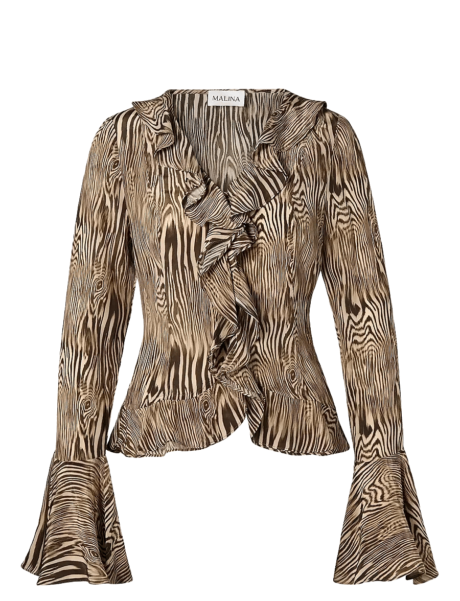 Malina - Suzie Sheer Frill Blouse - långärmade blusar - moire - 1