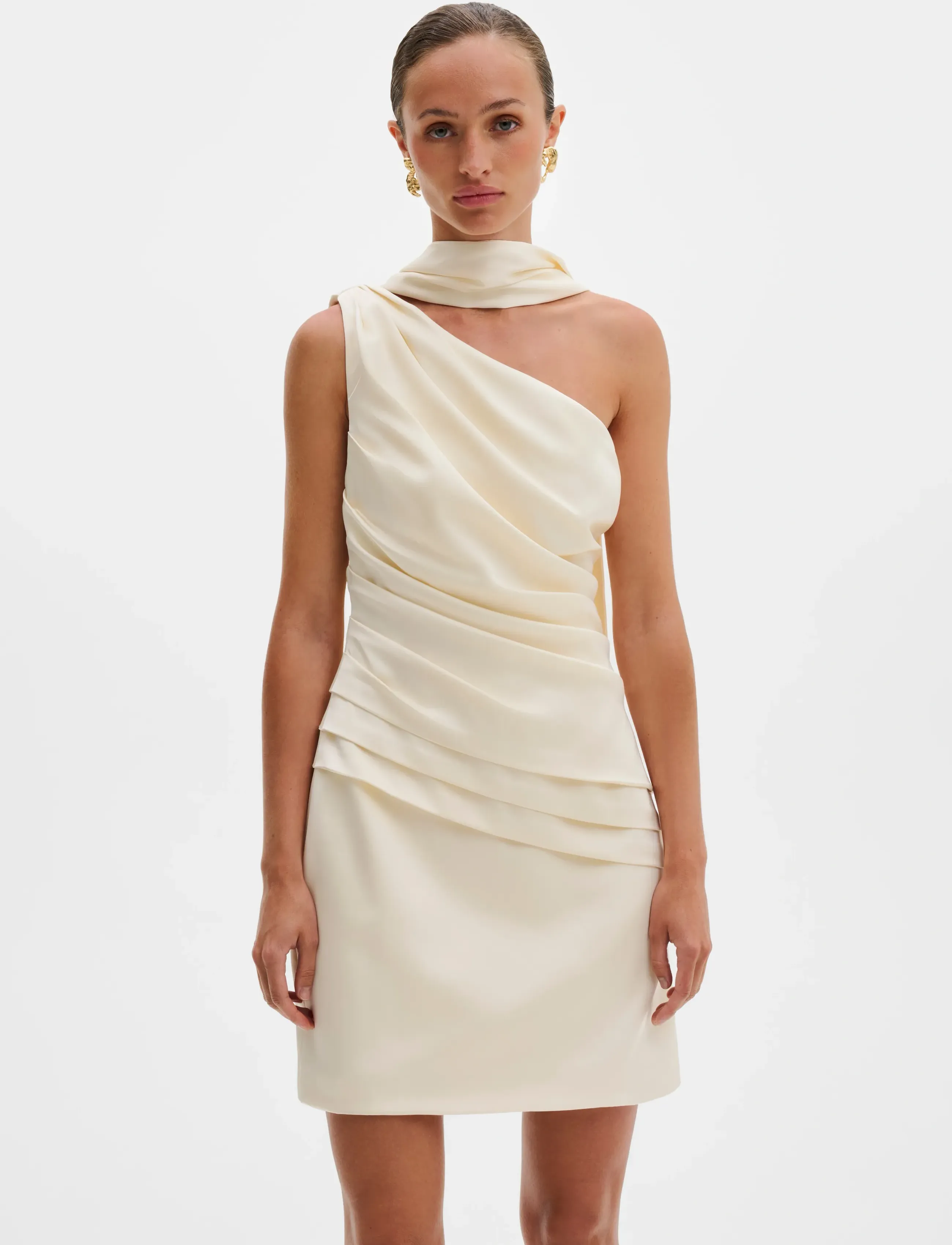 Malina Nelly Draped One Shoulder Mini Dress, 44, Dresses, Creme - Short Frauen