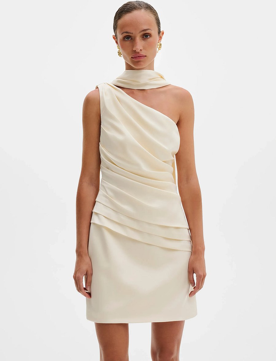Malina - Nelly Draped One Shoulder Mini Dress - robes de soirée - vanilla - 0
