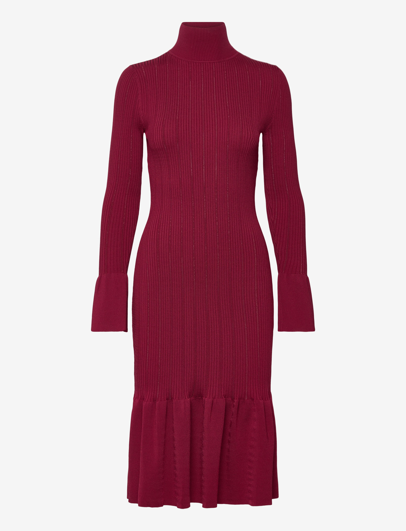 Malina - Amalia High Neck Knitted Midi Dress - stickade klänningar - deep red - 1
