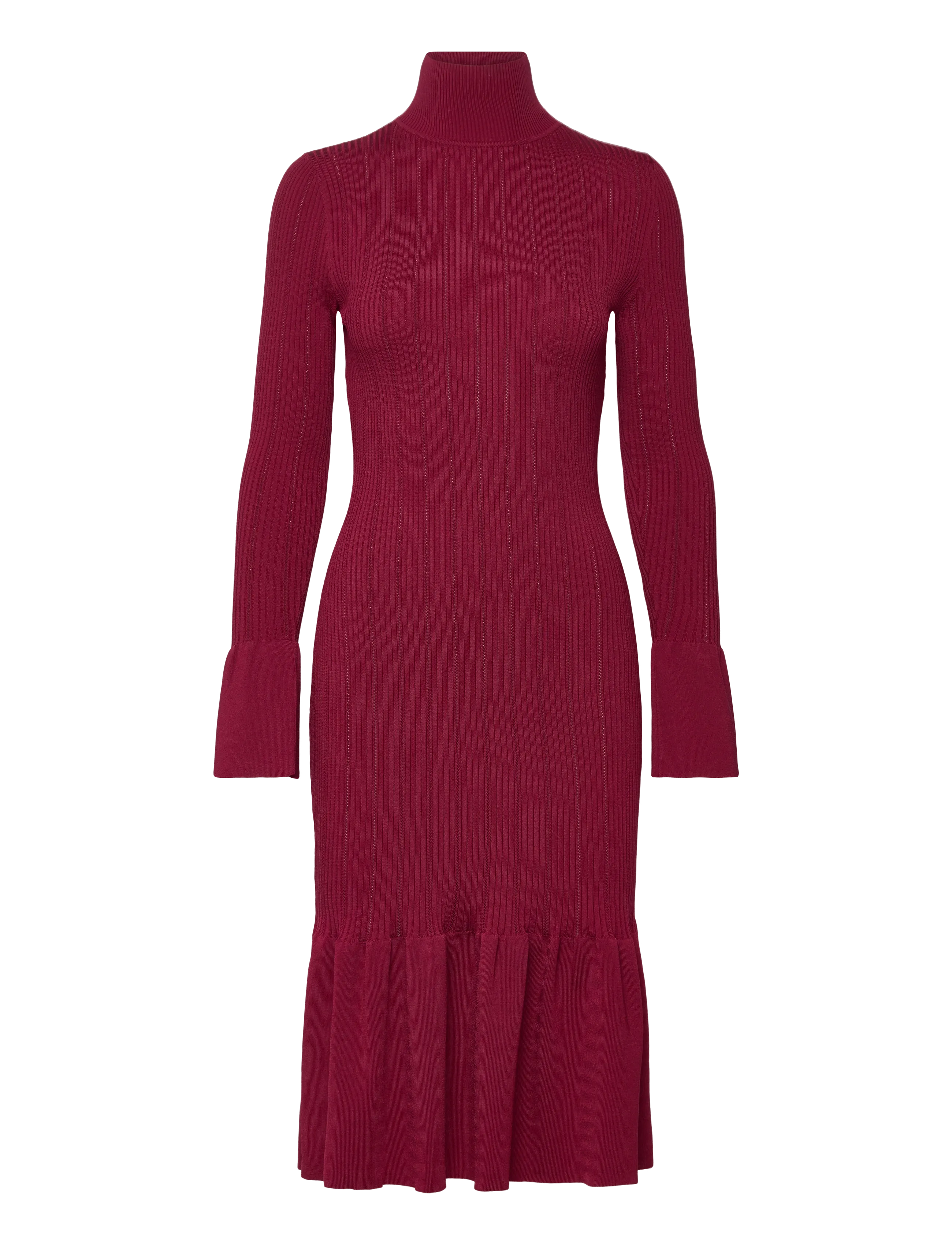 Amalia High Neck Knitted Midi Dress - DEEP RED