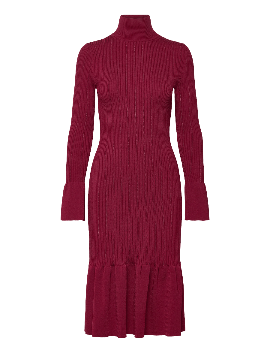 Malina - Amalia High Neck Knitted Midi Dress - midi-kleider - deep red - 1