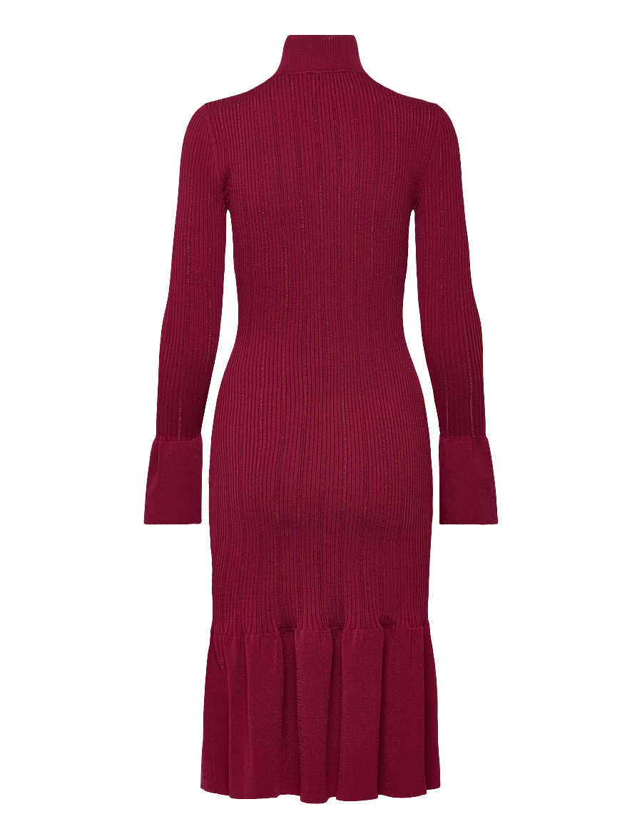 Malina - Amalia High Neck Knitted Midi Dress - midi-kleider - deep red - 2