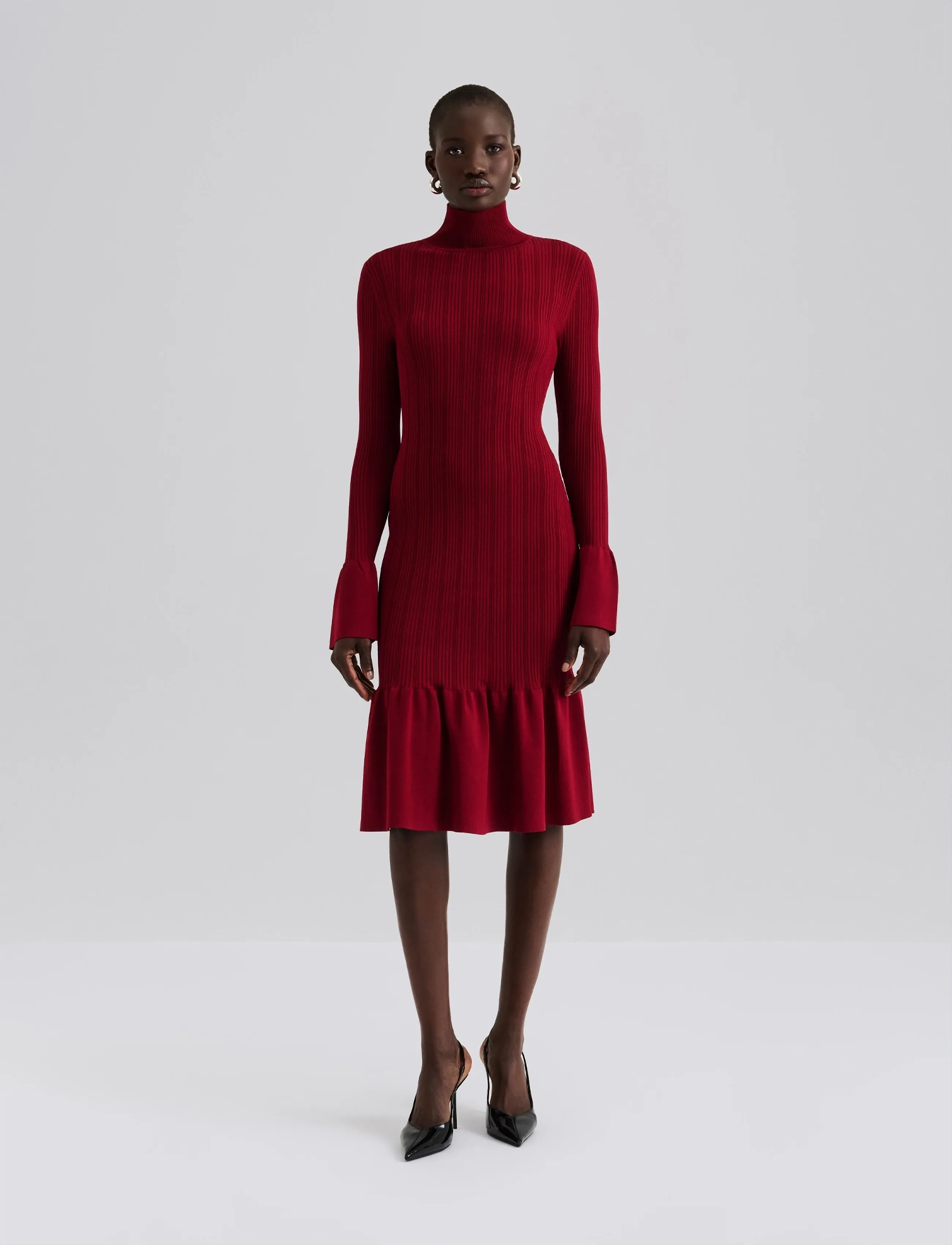 Malina Amalia High Neck Knitted Midi Dress - Kontorskläder - DEEP RED / burgundy