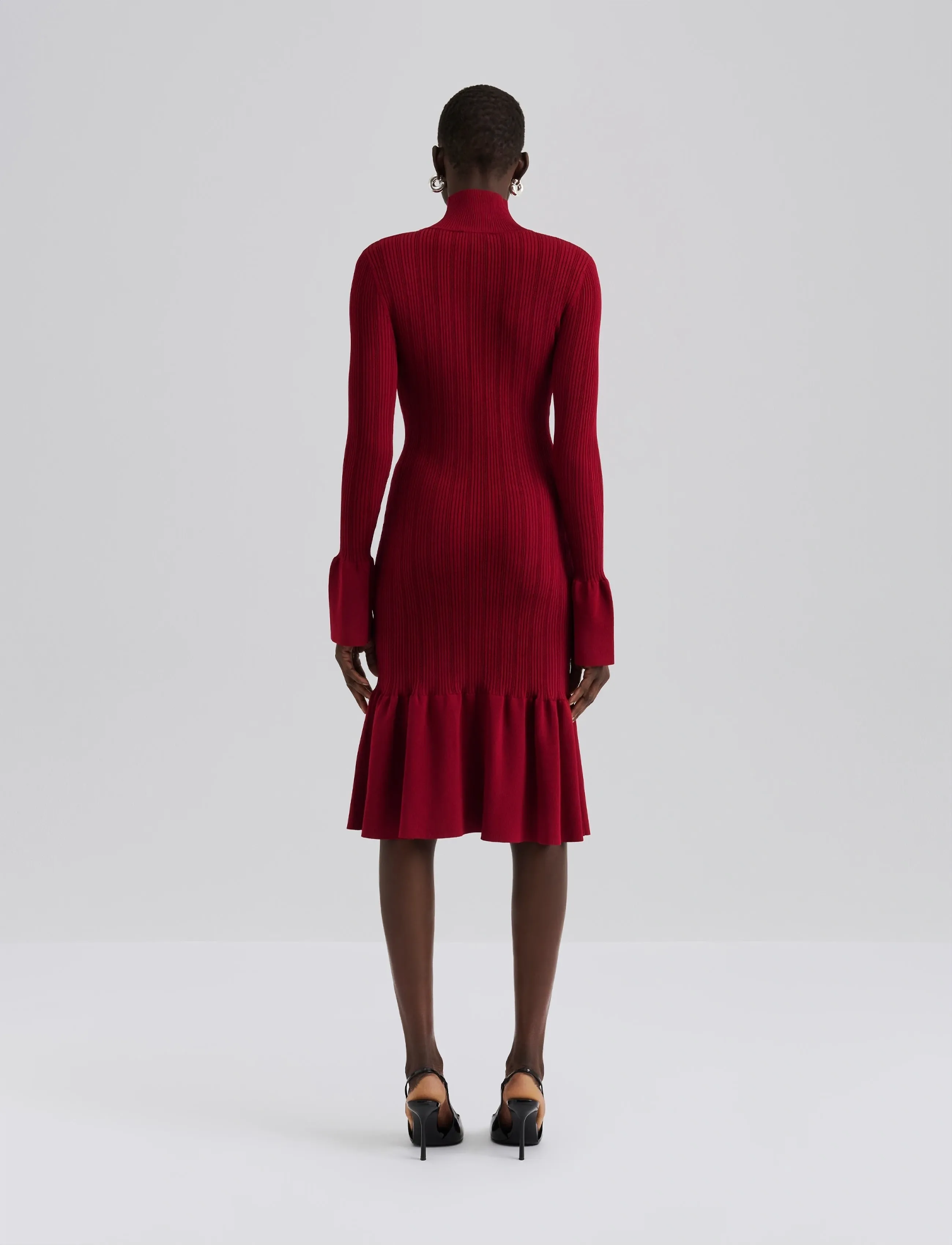 Malina - Amalia High Neck Knitted Midi Dress - midi-kleider - deep red - 3