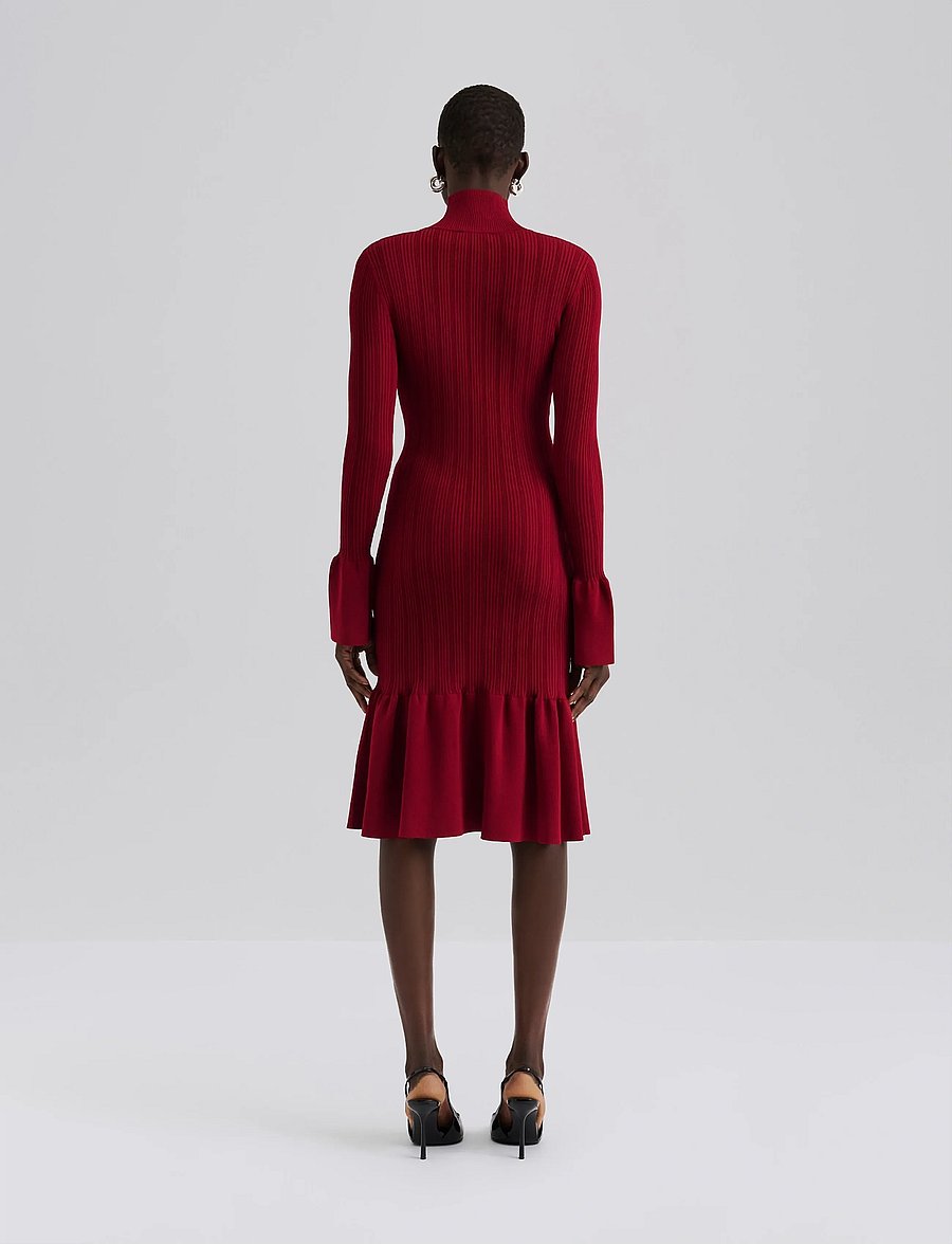 Malina - Amalia High Neck Knitted Midi Dress - midi-kleider - deep red - 3