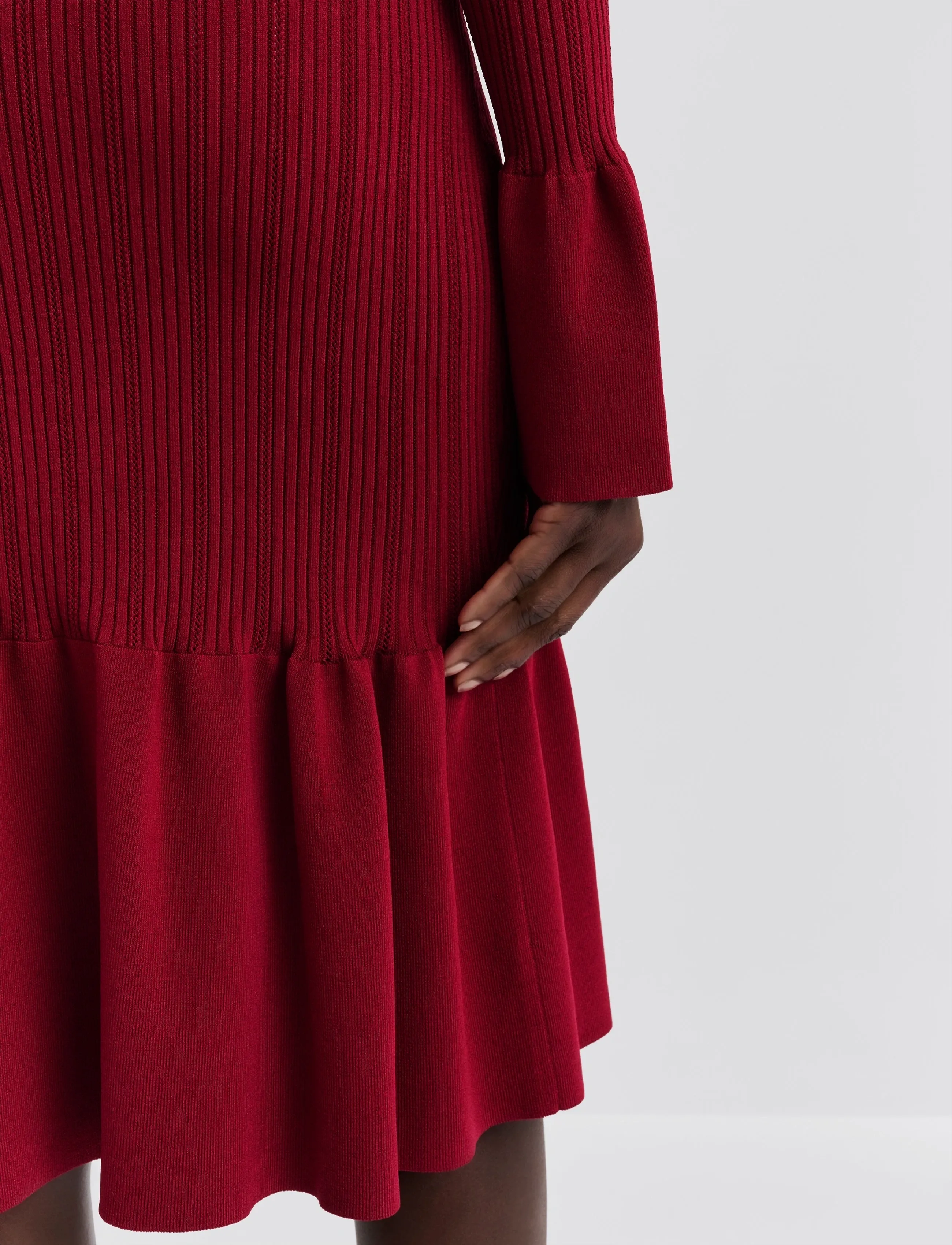 Malina - Amalia High Neck Knitted Midi Dress - midi-kleider - deep red - 4