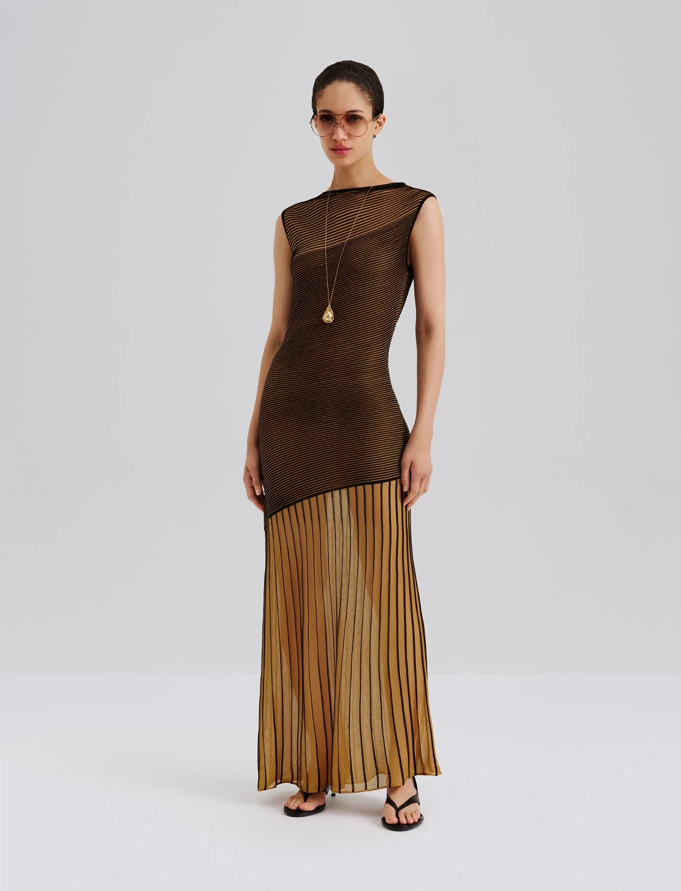 Malina Patricia Short Sleeve Knitted Maxi Dress - Maxi kjoler - MULTI / beige