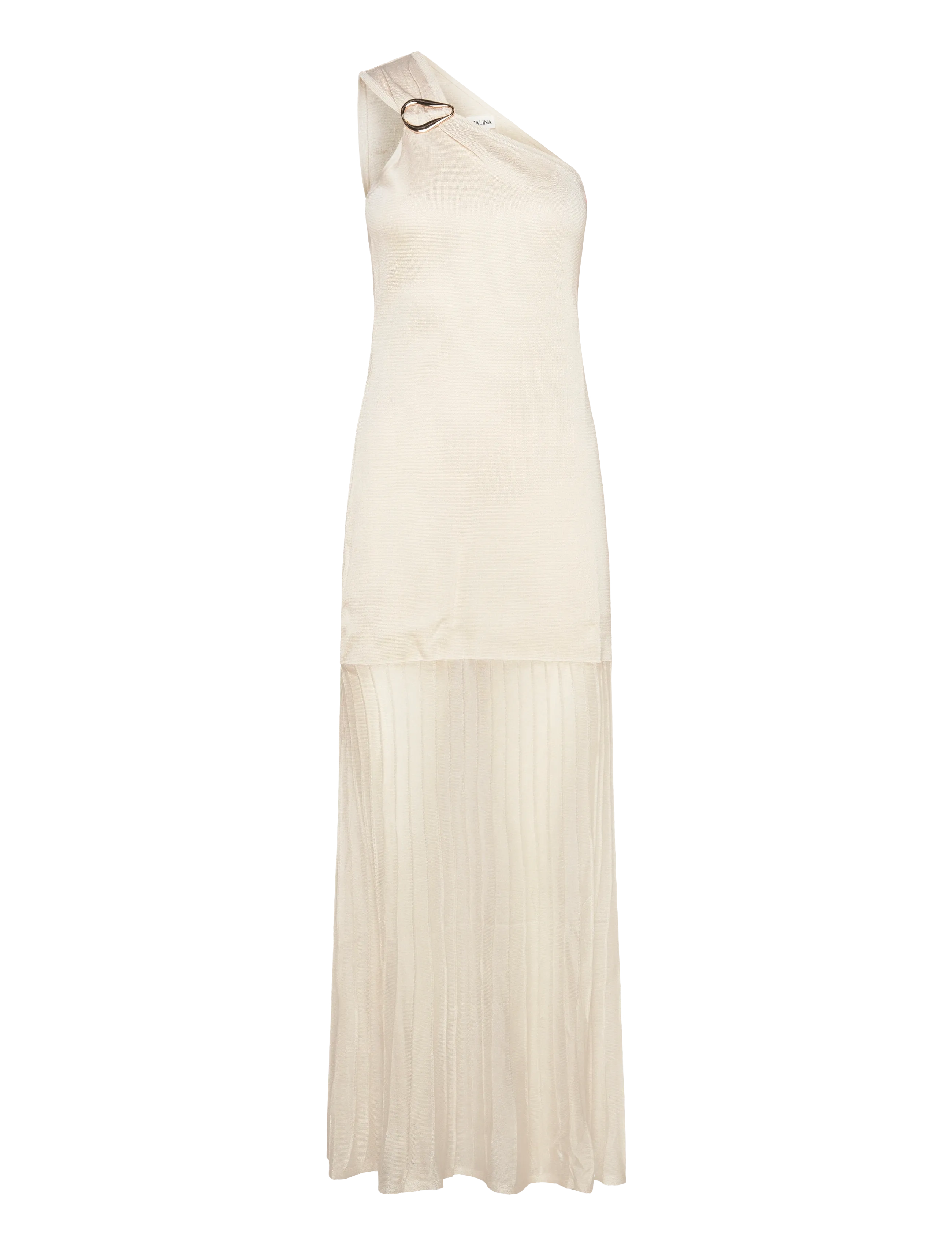 MALINA Solenza One Schulter Sheer Strick Maxi Kleid Cream - XXS - Damen