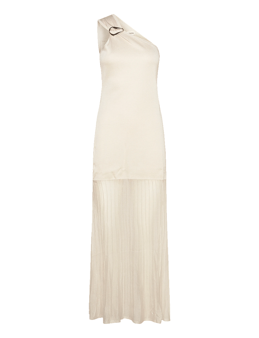 Malina - Solenza One Shoulder Sheer Knitted Maxi Dress - knitted dresses - vanilla - 1
