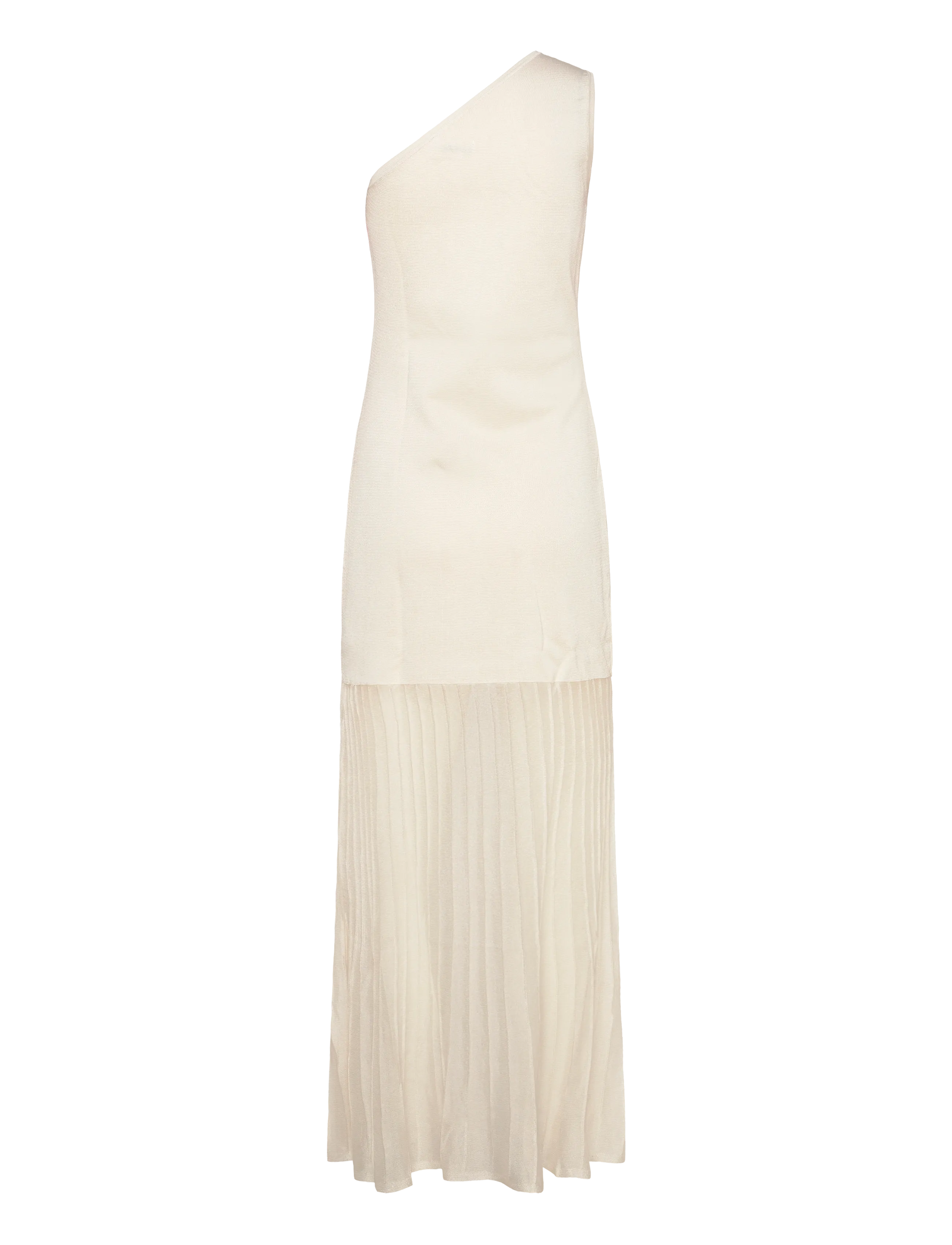 Malina - Solenza One Shoulder Sheer Knitted Maxi Dress - knitted dresses - vanilla - 2
