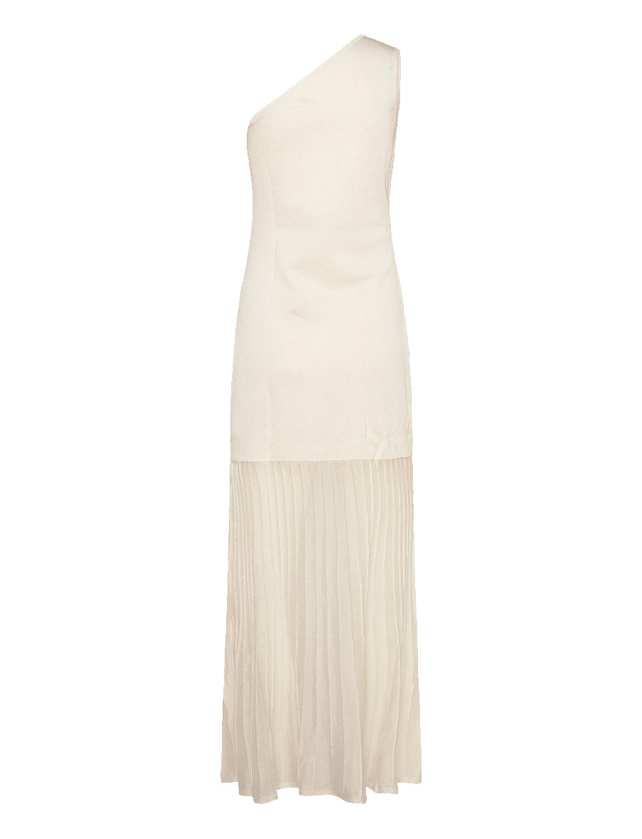Malina - Solenza One Shoulder Sheer Knitted Maxi Dress - knitted dresses - vanilla - 2