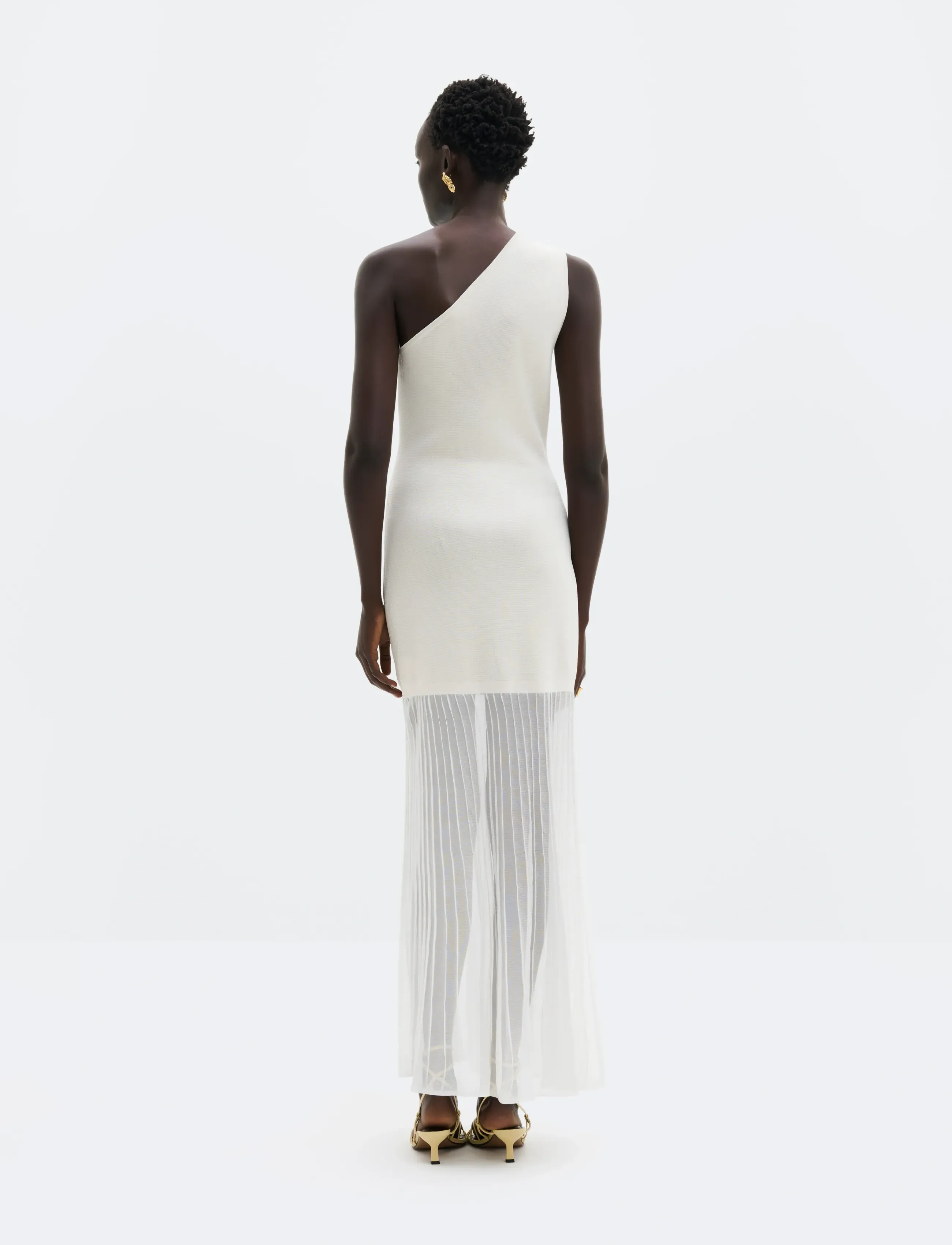 Malina - Solenza One Shoulder Sheer Knitted Maxi Dress - knitted dresses - vanilla - 3
