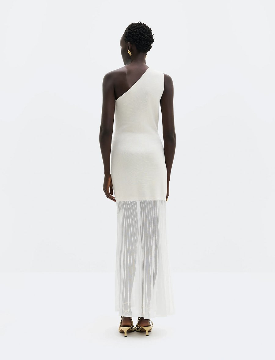 Malina - Solenza One Shoulder Sheer Knitted Maxi Dress - knitted dresses - vanilla - 3