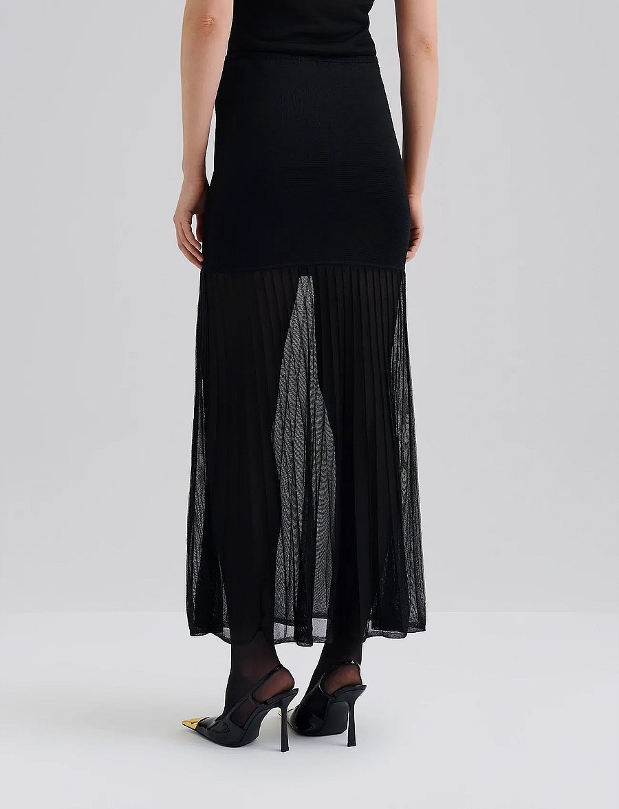 Malina - Calina Sheer Knitted Maxi skirt - plisseeritud seelikud - black - 3